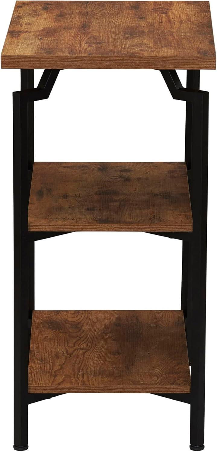 image:imageHousehold Essentials Crown Narrow 3 Shelf Open Storage Bookshelf Black Oak Wood Grain and Gold MetalRustic HickoryBlack