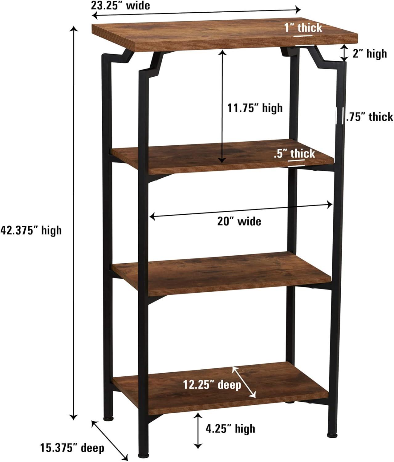 image:imageHousehold Essentials Crown Narrow 3 Shelf Open Storage Bookshelf Black Oak Wood Grain and Gold MetalRustic HickoryBlack