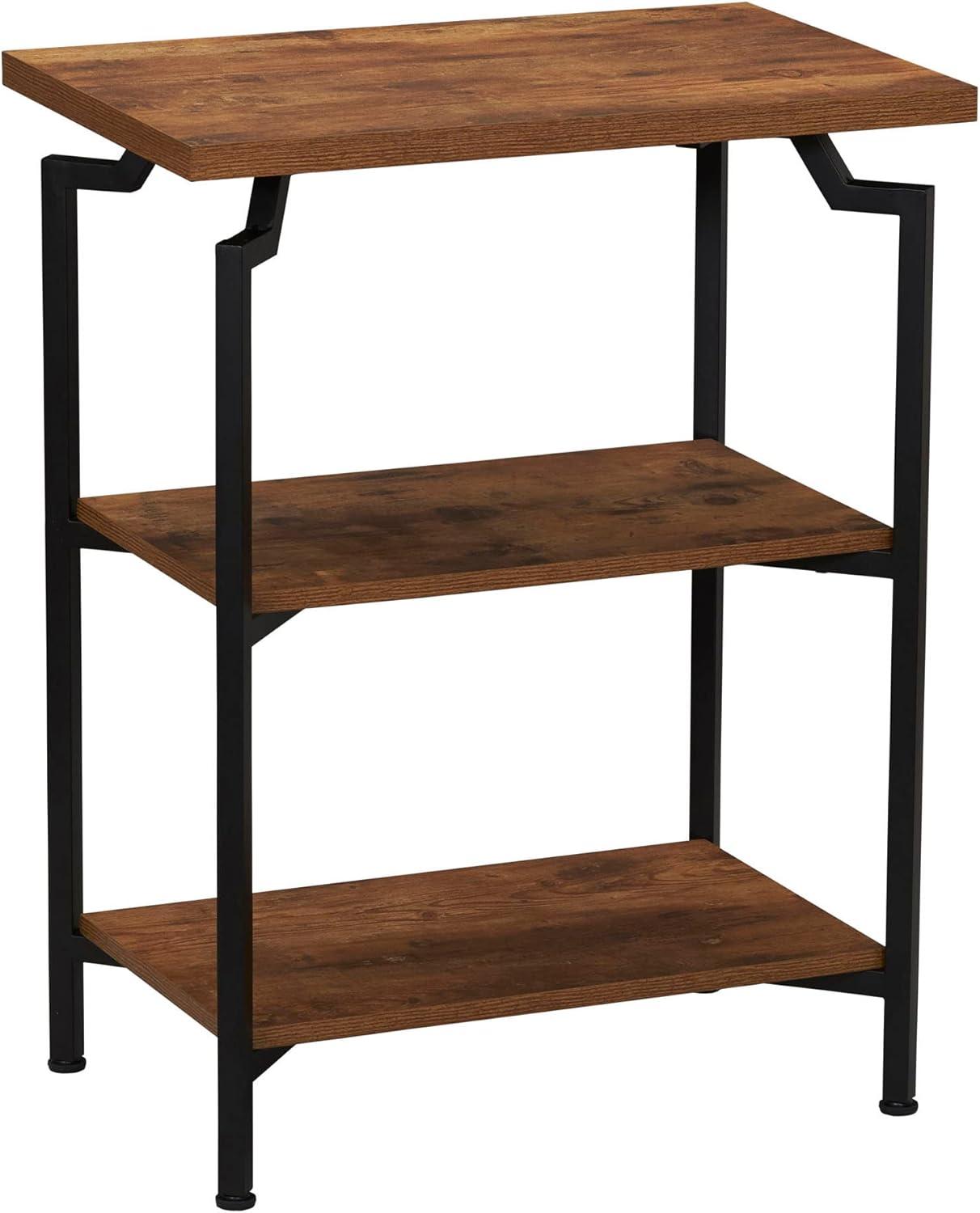 image:imageHousehold Essentials Crown Narrow 3 Shelf Open Storage Bookshelf Black Oak Wood Grain and Gold MetalRustic HickoryBlack