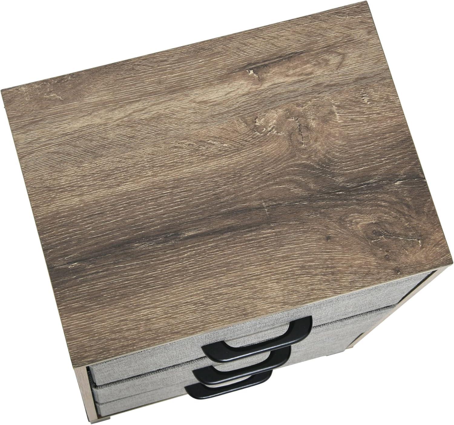 image:imageHousehold Essentials Dresser Nightstand Chest of Drawers Ashwood Rustic Wood Grain with 3 Grey Strorage DrawersAshwood