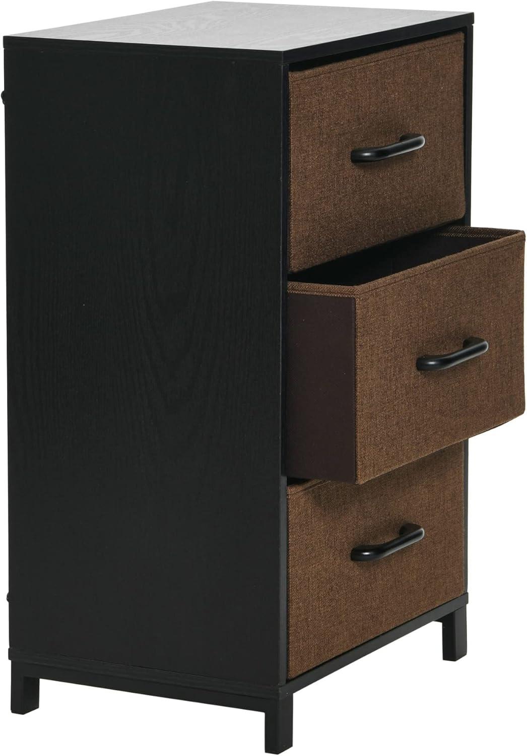 image:imageHousehold Essentials Dresser Tower Chest of Drawers Coastal Oak Rustic Wood Grain with 4 Beige Strorage DrawersBlack Oak