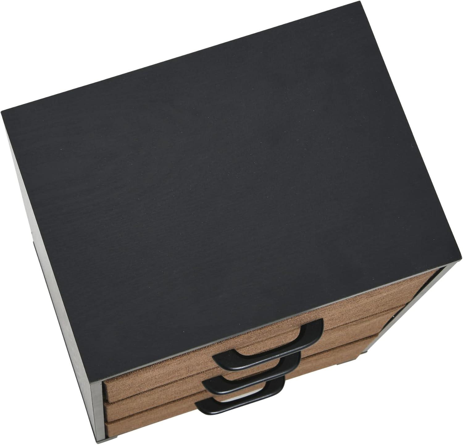 image:imageHousehold Essentials Dresser Tower Chest of Drawers Coastal Oak Rustic Wood Grain with 4 Beige Strorage DrawersBlack Oak