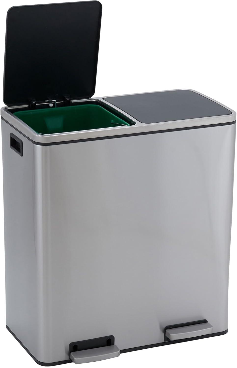 image:imageHousehold Essentials Dual Compartment Trash Can with 30 Liter 8 Gallon Medium Bins Stainless Steel for Trash and Recycling 946031