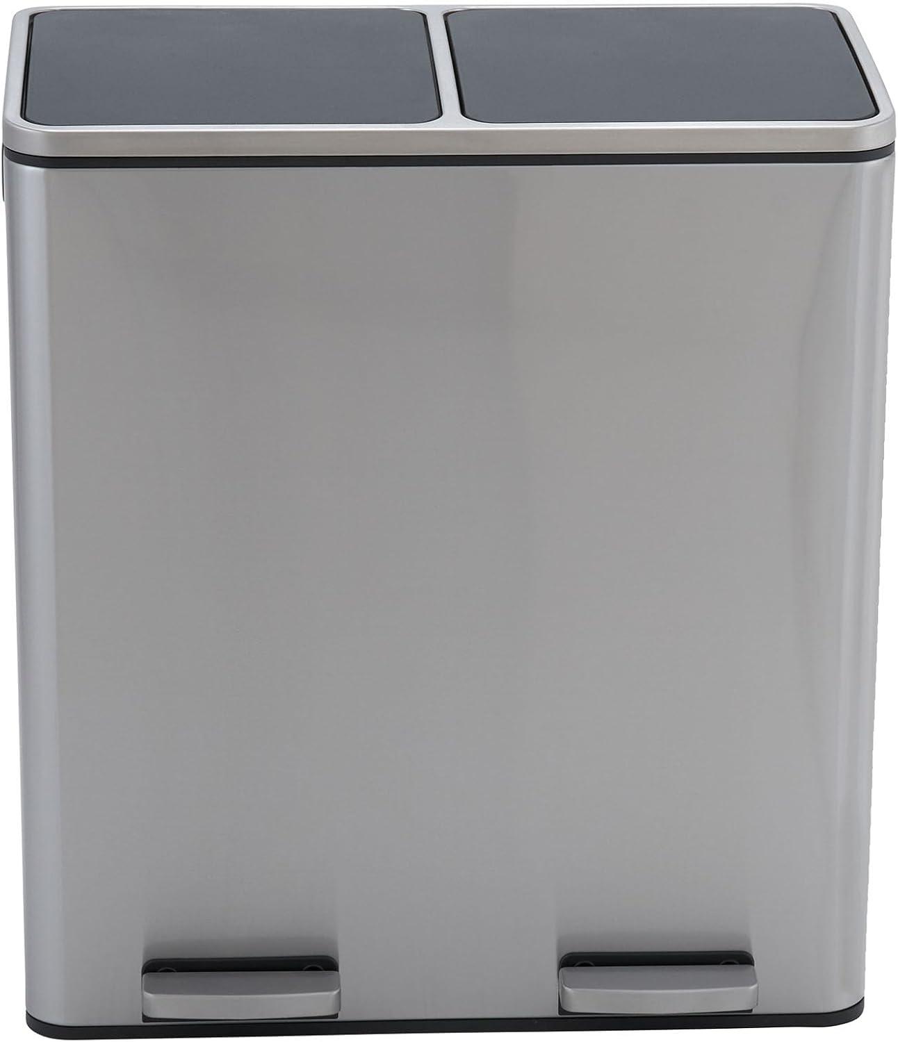 image:imageHousehold Essentials Dual Compartment Trash Can with 30 Liter 8 Gallon Medium Bins Stainless Steel for Trash and Recycling 946031