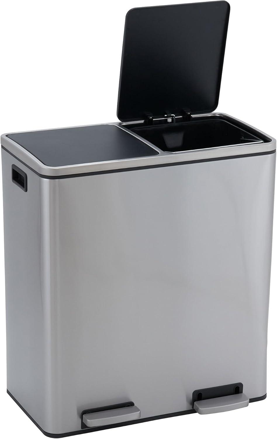 image:imageHousehold Essentials Dual Compartment Trash Can with 30 Liter 8 Gallon Medium Bins Stainless Steel for Trash and Recycling 946031