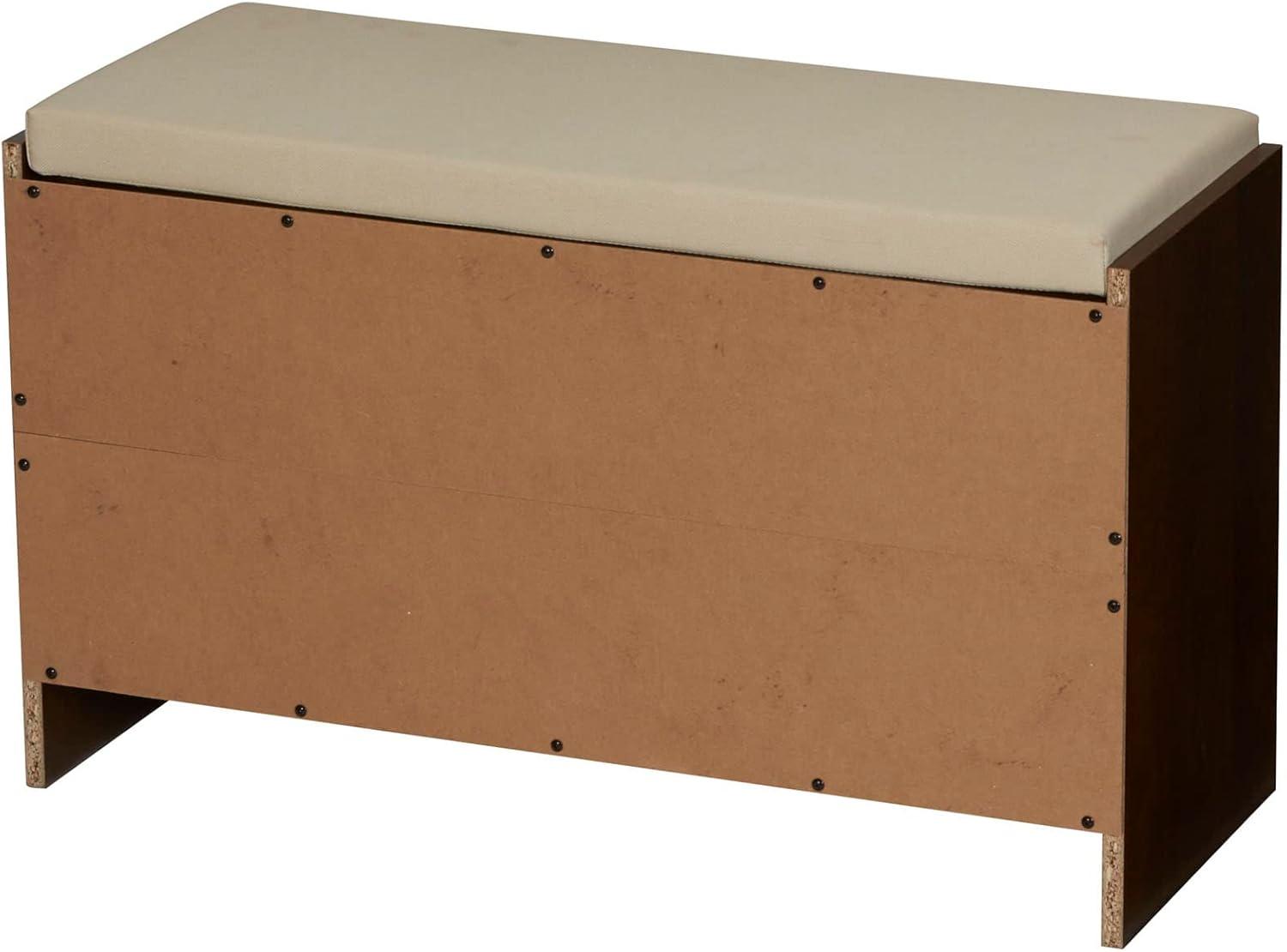 image:imageHousehold Essentials Entryway Storage Bench with 3 Beige Drawers 10 Shoe Compartments and Cushioned Seat in Coastal Oak Rustic Wood GrainWalnut Wood FinishBeige