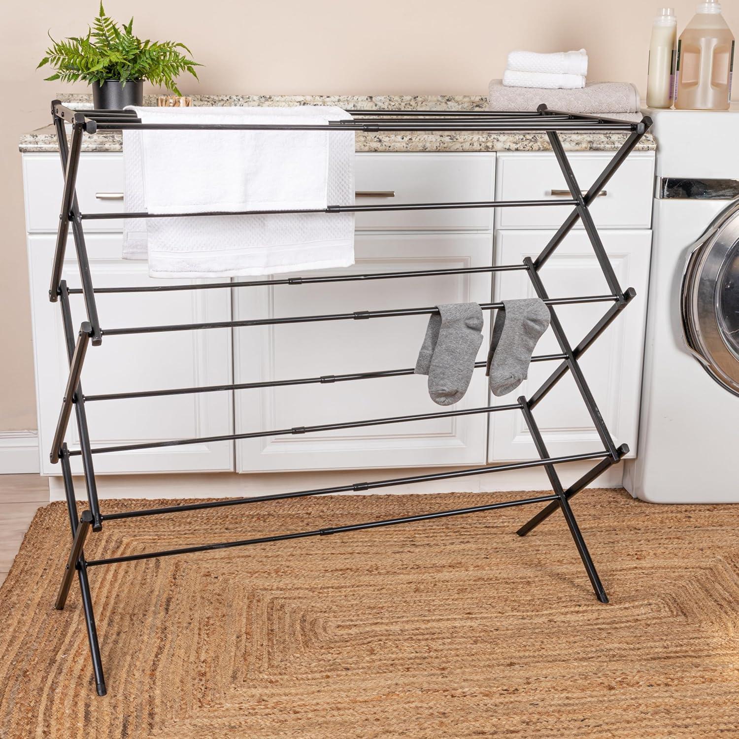 image:imageHousehold Essentials Folding Clothes Drying Rack with Strong Steel Frame and 11 Coated Dowels WhiteBlackBlack