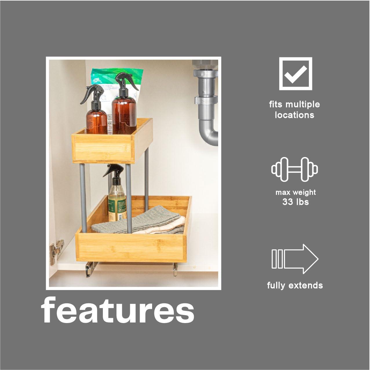 image:imageHousehold Essentials Glidez Bamboo and Steel PullOutSlideOut Storage Organizer for Under Cabinet Use 1Tier Design Fits Standard Size Cabinet or Shelf NaturalUndersink