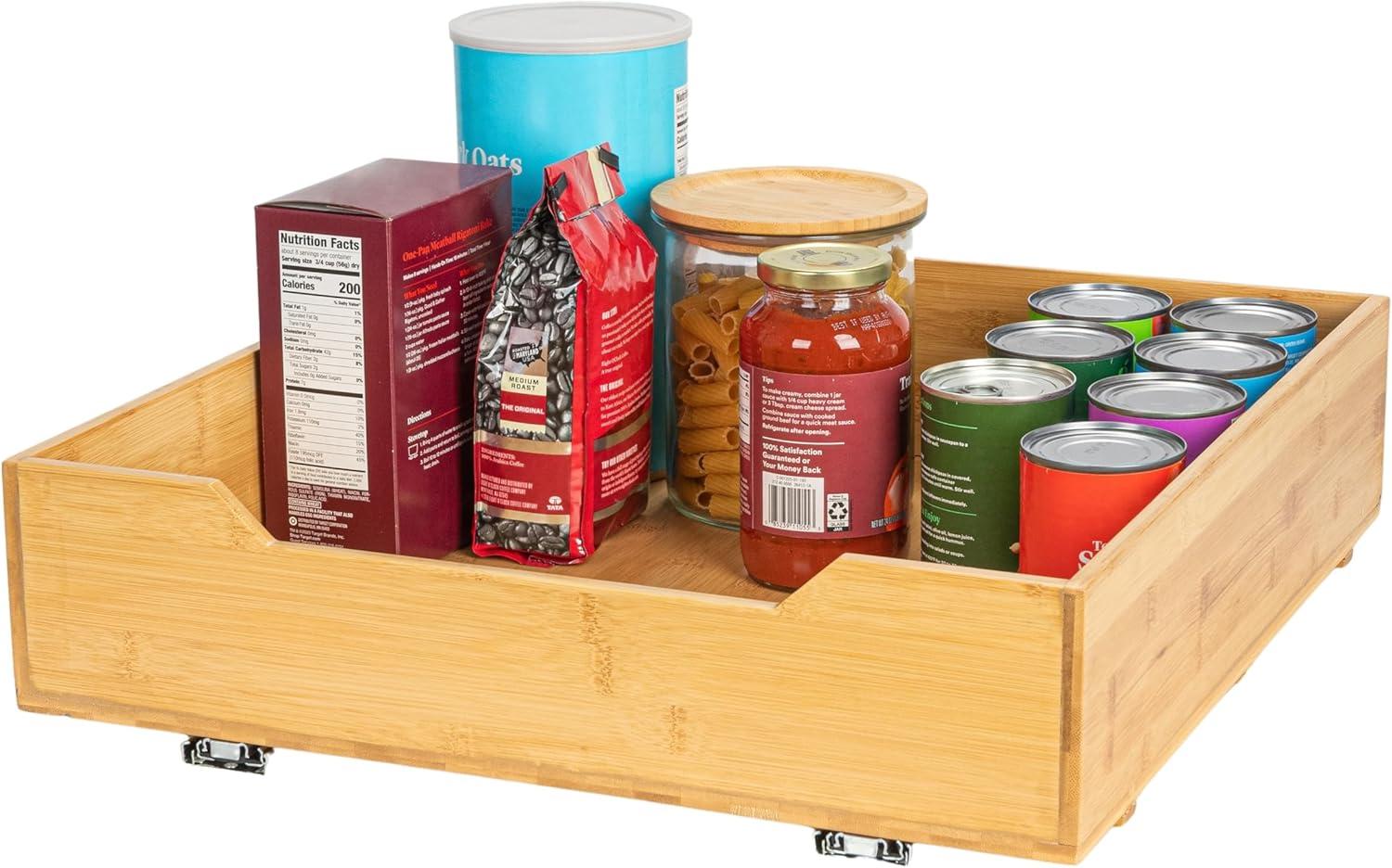 image:imageHousehold Essentials Glidez Bamboo and Steel PullOutSlideOut Storage Organizer for Under Cabinet Use 1Tier Design Fits Standard Size Cabinet or Shelf NaturalSingle Tier