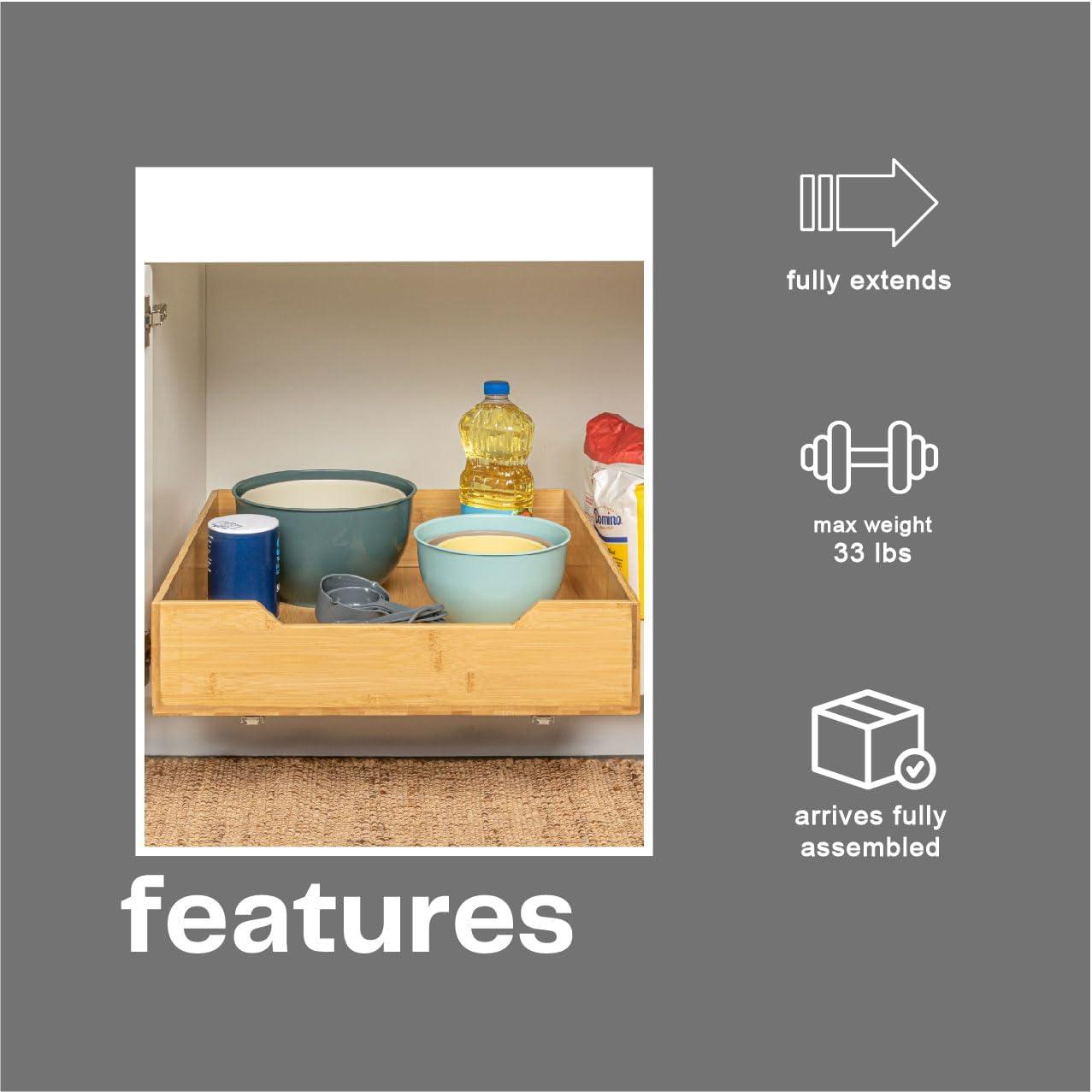 image:imageHousehold Essentials Glidez Bamboo and Steel PullOutSlideOut Storage Organizer for Under Cabinet Use 1Tier Design Fits Standard Size Cabinet or Shelf NaturalSingle Tier