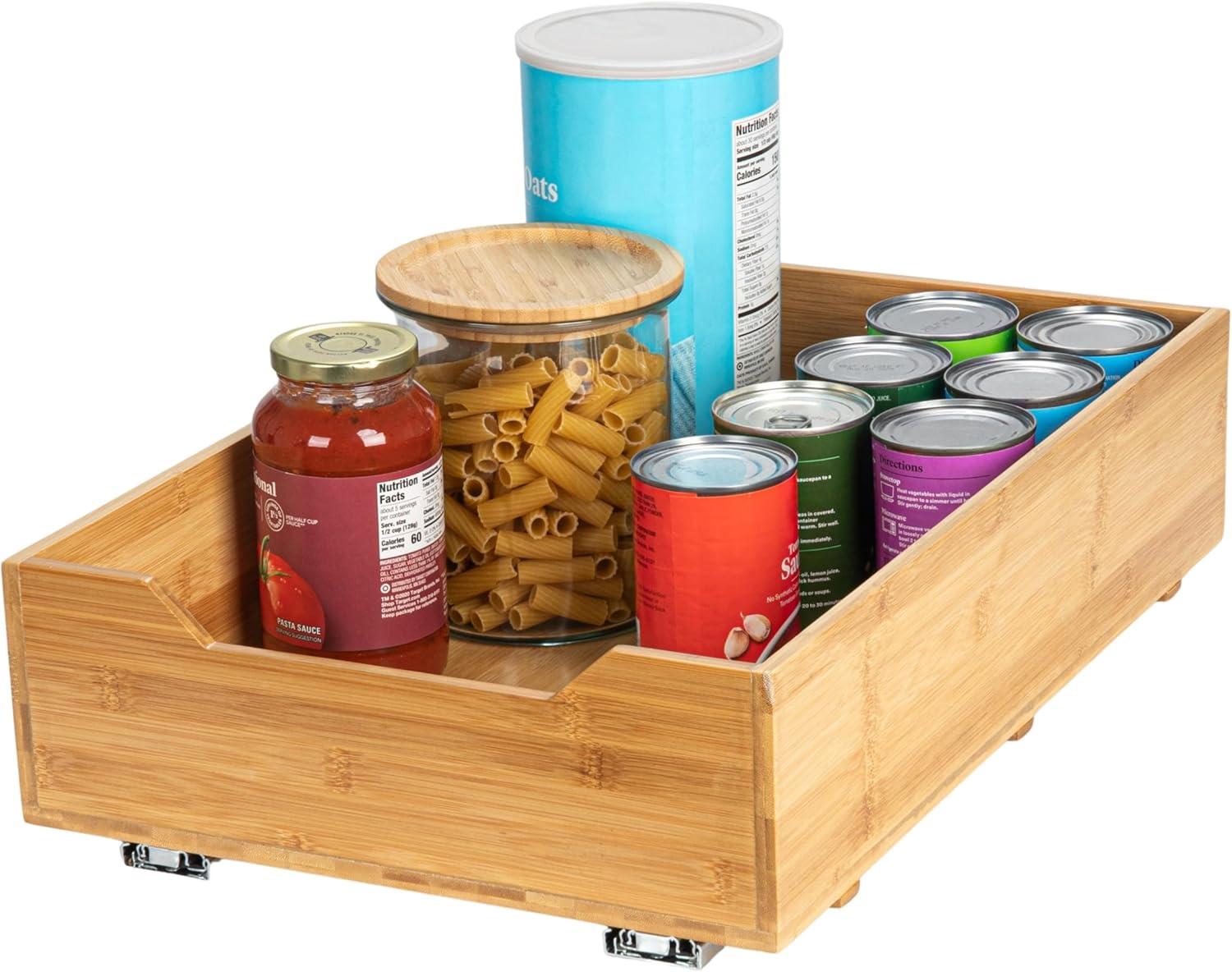 image:imageHousehold Essentials Glidez Bamboo and Steel PullOutSlideOut Storage Organizer for Under Cabinet Use 1Tier Design Fits Standard Size Cabinet or Shelf NaturalSingle Tier