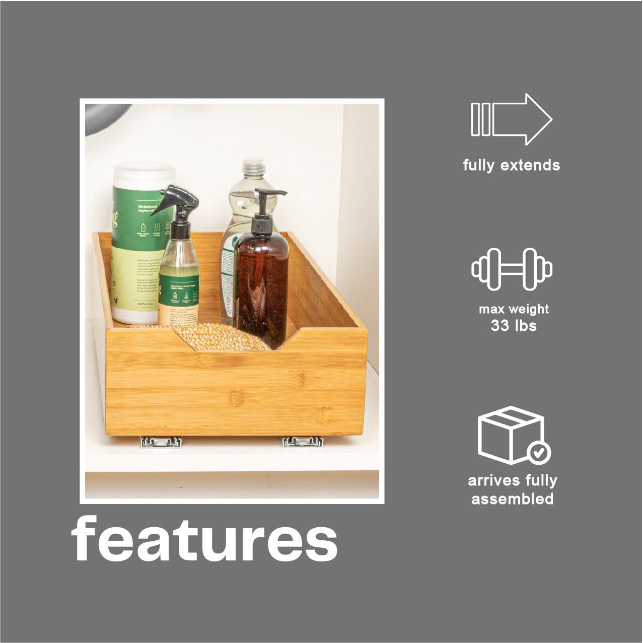 image:imageHousehold Essentials Glidez Bamboo and Steel PullOutSlideOut Storage Organizer for Under Cabinet Use 1Tier Design Fits Standard Size Cabinet or Shelf NaturalSingle Tier