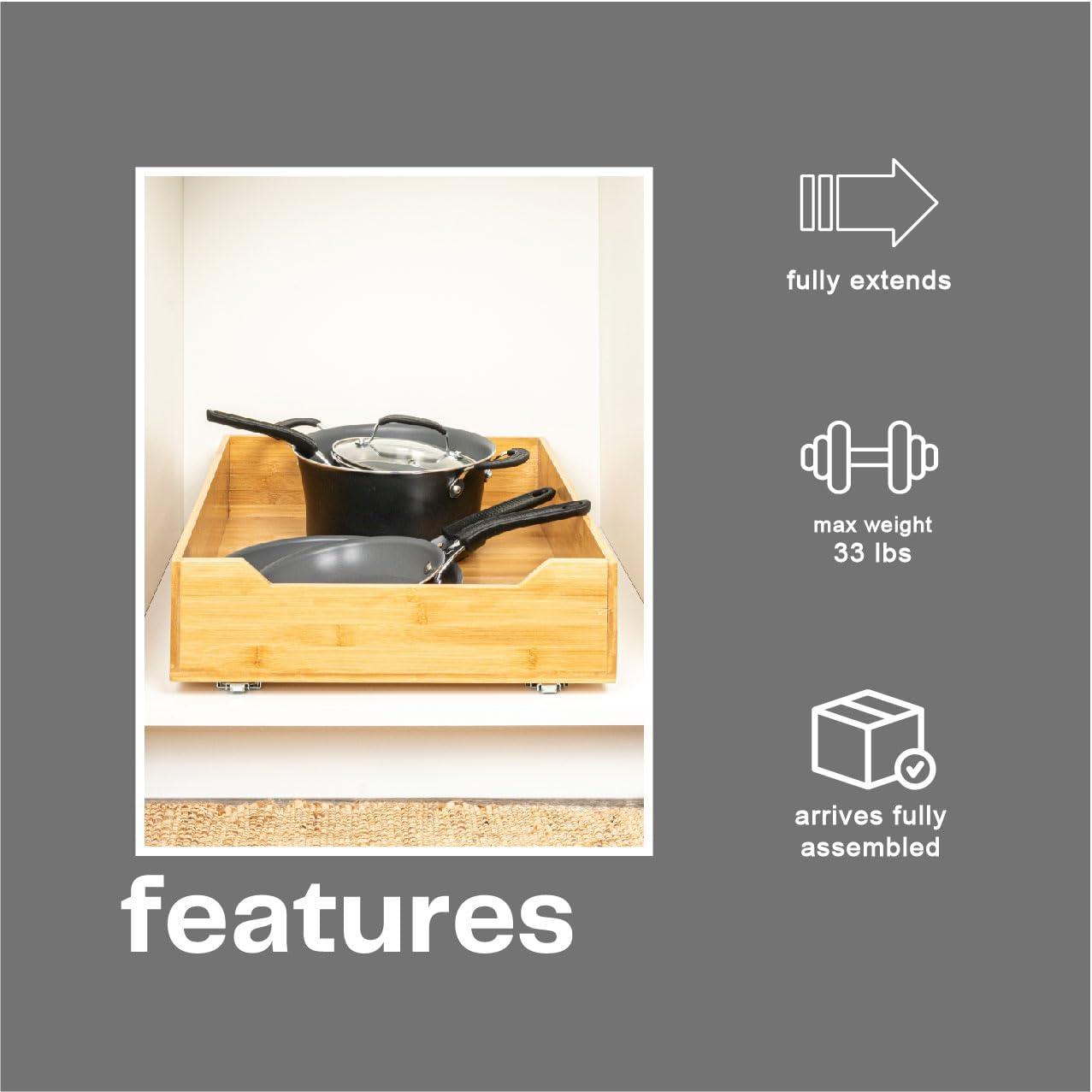 image:imageHousehold Essentials Glidez Bamboo and Steel PullOutSlideOut Storage Organizer for Under Cabinet Use 1Tier Design Fits Standard Size Cabinet or Shelf NaturalSingle Tier
