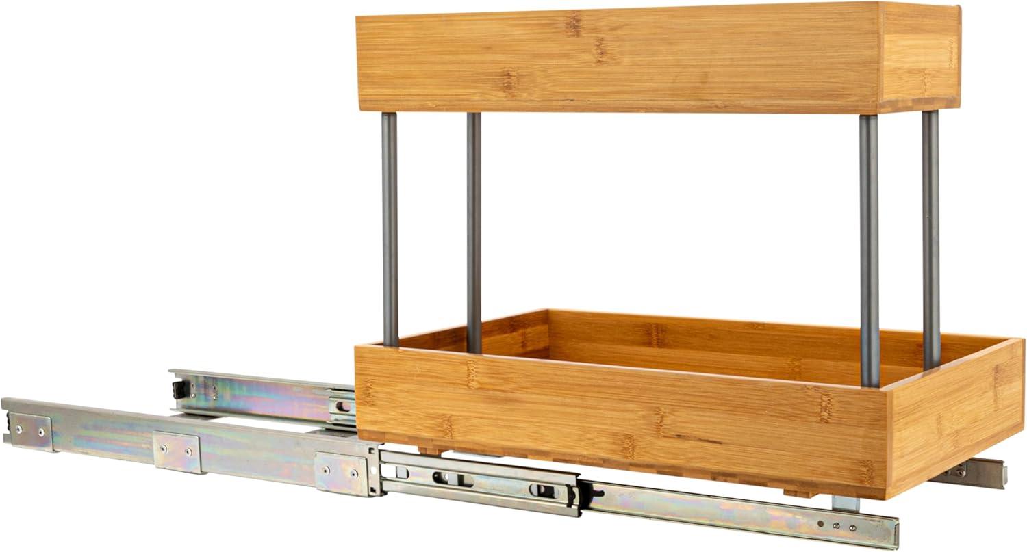 image:imageHousehold Essentials Glidez Bamboo and Steel PullOutSlideOut Storage Organizer for Under Cabinet Use 1Tier Design Fits Standard Size Cabinet or Shelf NaturalUndersink