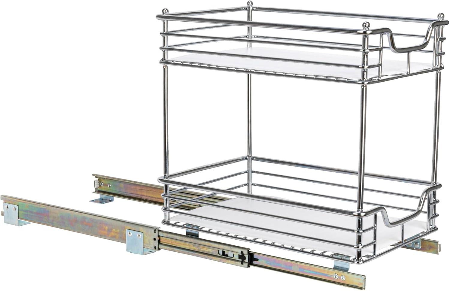 image:imageHousehold Essentials Glidez ChromePlated Steel 2Tier Sliding Under Sink Cabinet Organizer Chrome2Tier