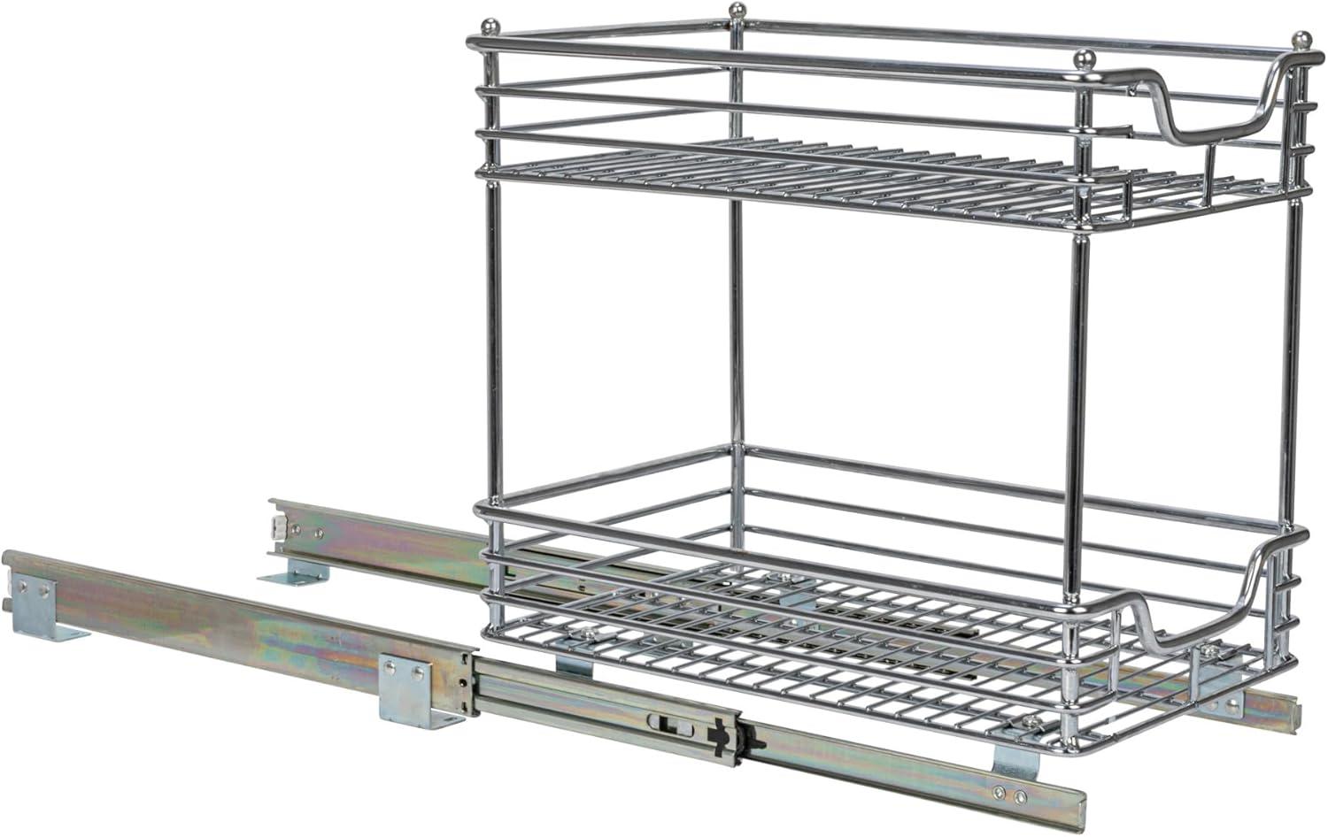 image:imageHousehold Essentials Glidez ChromePlated Steel 2Tier Sliding Under Sink Cabinet Organizer Chrome2Tier Sliding
