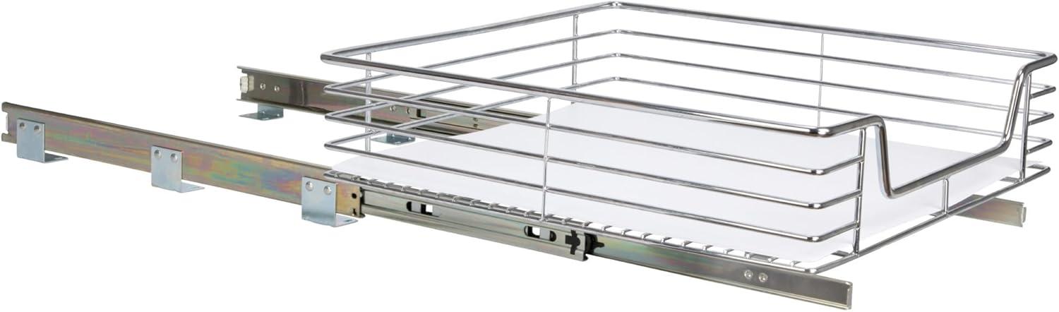 image:imageHousehold Essentials Glidez ChromePlated Steel 2Tier Sliding Under Sink Cabinet Organizer ChromeSingle Tier
