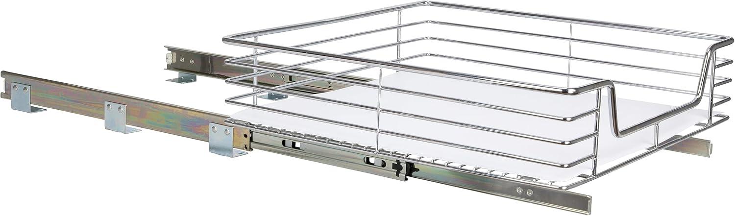 image:imageHousehold Essentials Glidez ChromePlated Steel 2Tier Sliding Under Sink Cabinet Organizer ChromeSingle Tier
