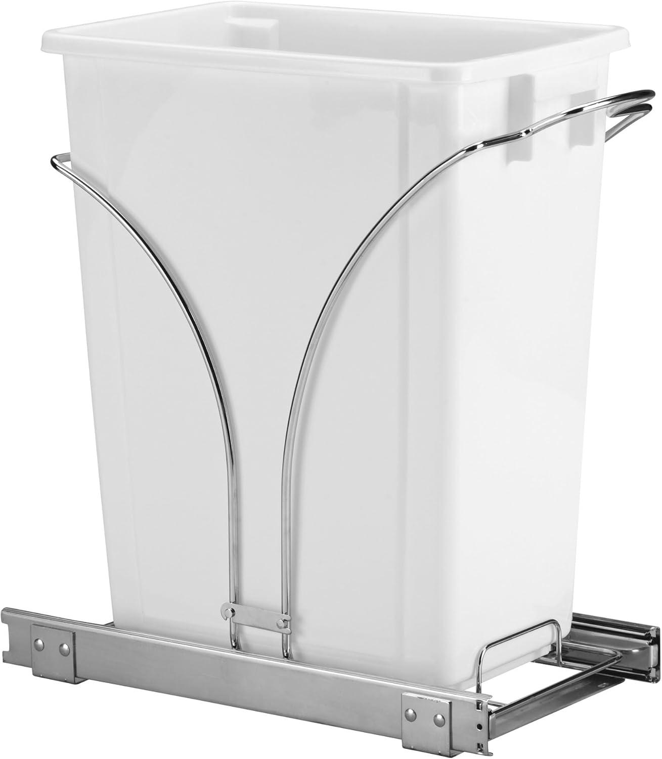 image:imageHousehold Essentials Glidez ChromePlated Steel PullOutSlideOut Discreet Double 9 Gallon Plastic Trash Cans and Recycling Bins for Under Cabinet Use Fits Standard Size Cabinet Chrome and WhiteWhite