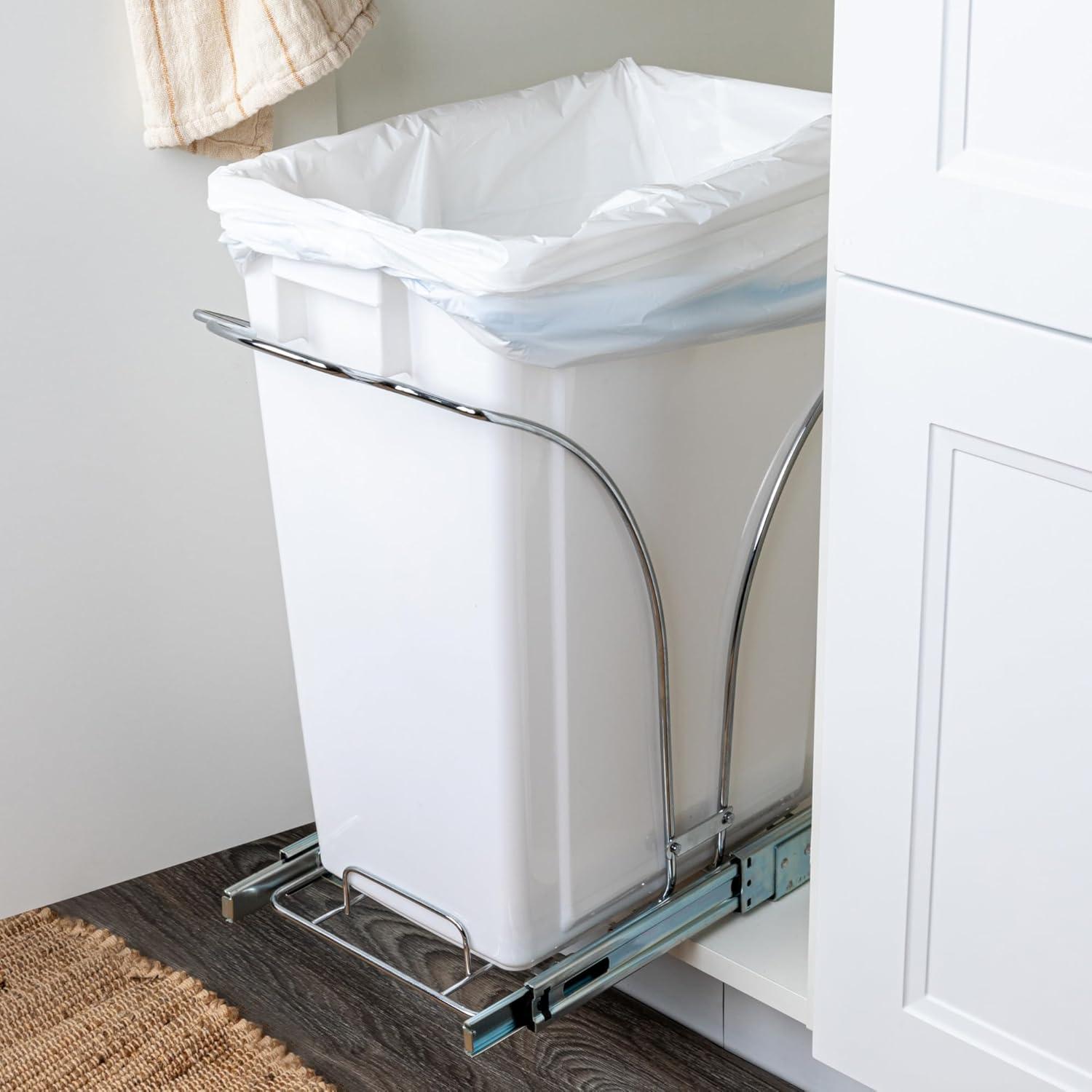 image:imageHousehold Essentials Glidez ChromePlated Steel PullOutSlideOut Discreet Double 9 Gallon Plastic Trash Cans and Recycling Bins for Under Cabinet Use Fits Standard Size Cabinet Chrome and WhiteWhite