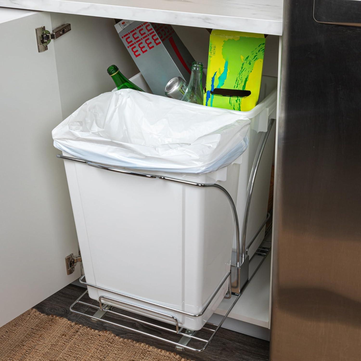 image:imageHousehold Essentials Glidez ChromePlated Steel PullOutSlideOut Discreet Double 9 Gallon Plastic Trash Cans and Recycling Bins for Under Cabinet Use Fits Standard Size Cabinet Chrome and WhiteWhite