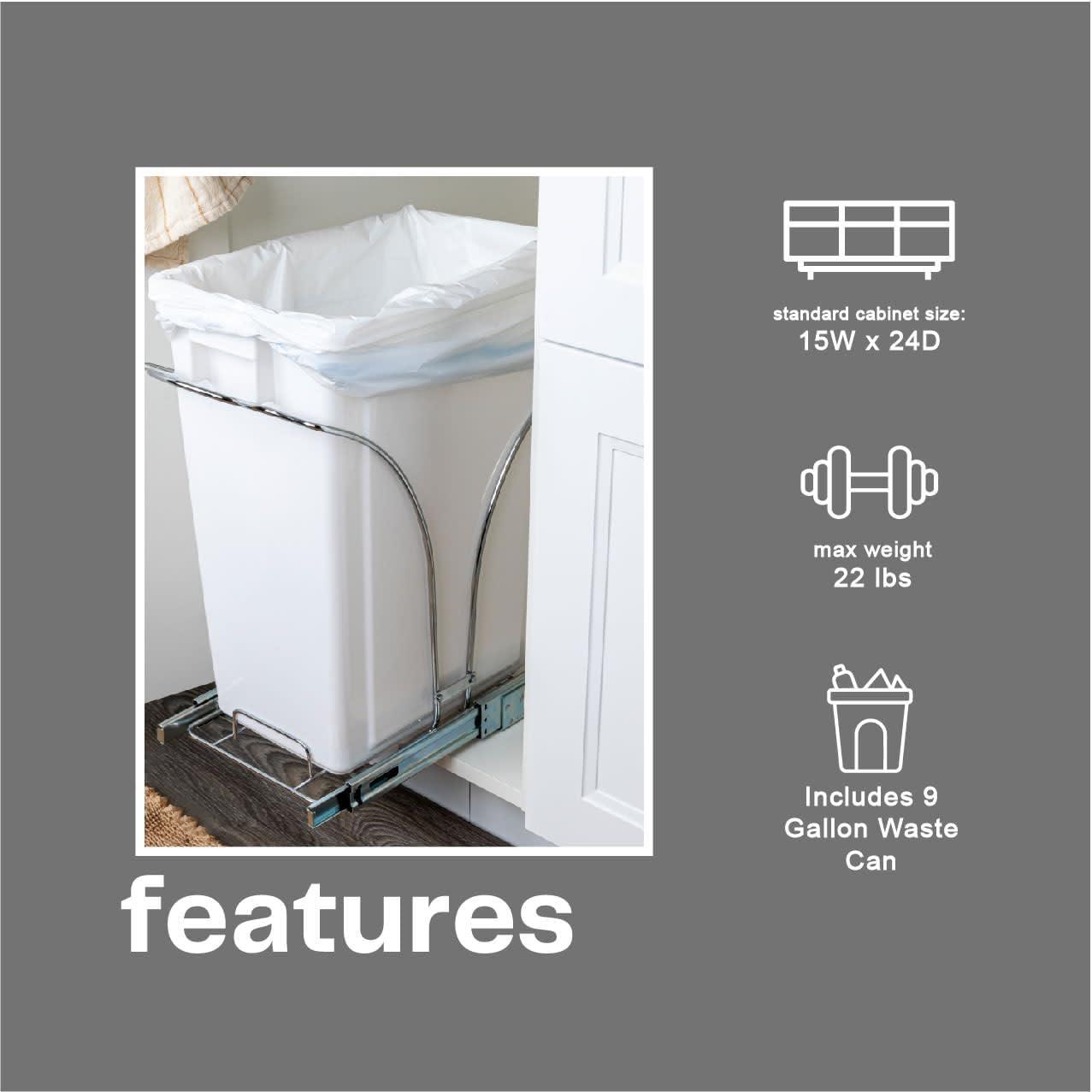 image:imageHousehold Essentials Glidez ChromePlated Steel PullOutSlideOut Discreet Double 9 Gallon Plastic Trash Cans and Recycling Bins for Under Cabinet Use Fits Standard Size Cabinet Chrome and WhiteWhite