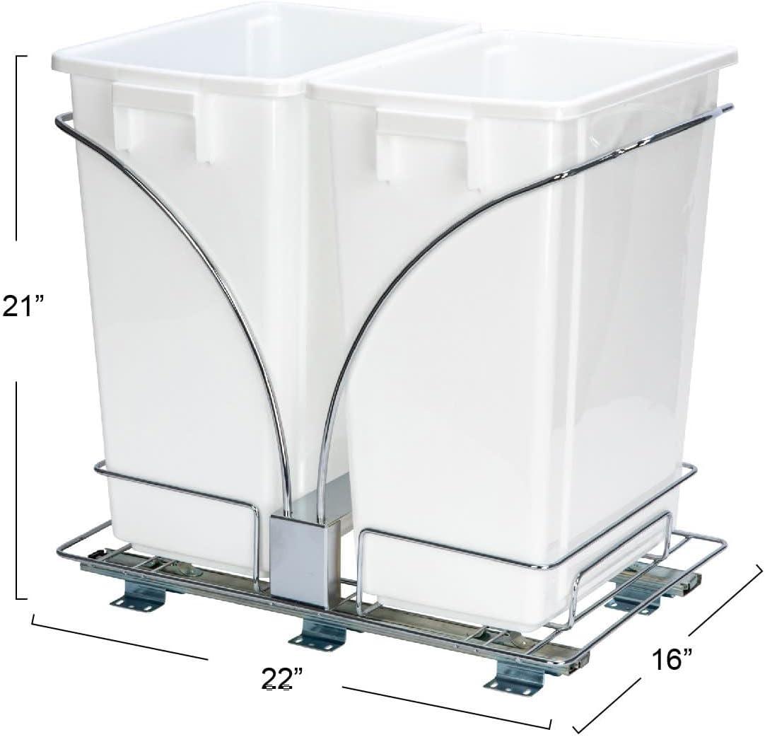 image:imageHousehold Essentials Glidez ChromePlated Steel PullOutSlideOut Discreet Double 9 Gallon Plastic Trash Cans and Recycling Bins for Under Cabinet Use Fits Standard Size Cabinet Chrome and WhiteWhite