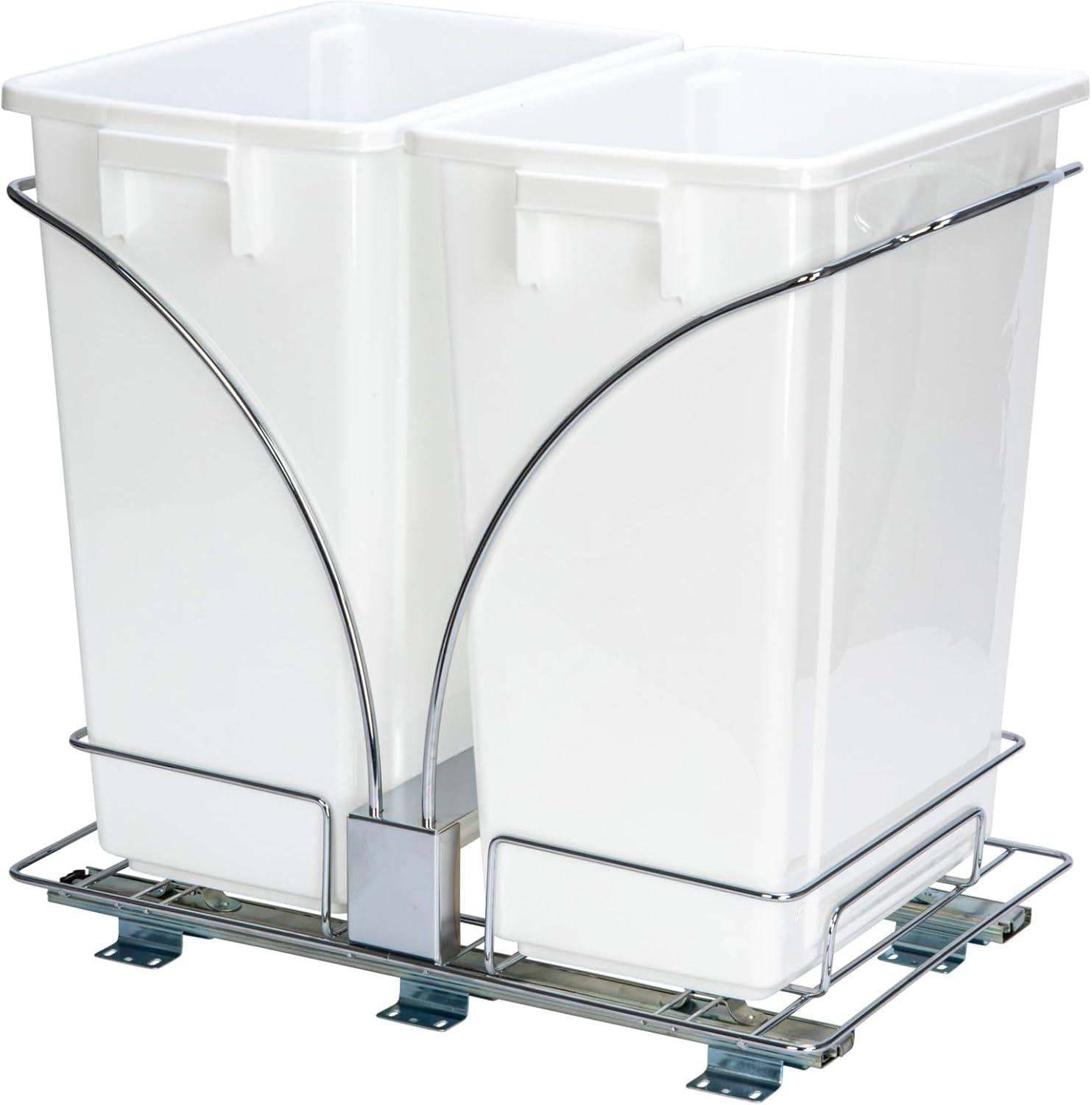 image:imageHousehold Essentials Glidez ChromePlated Steel PullOutSlideOut Discreet Double 9 Gallon Plastic Trash Cans and Recycling Bins for Under Cabinet Use Fits Standard Size Cabinet Chrome and WhiteWhite