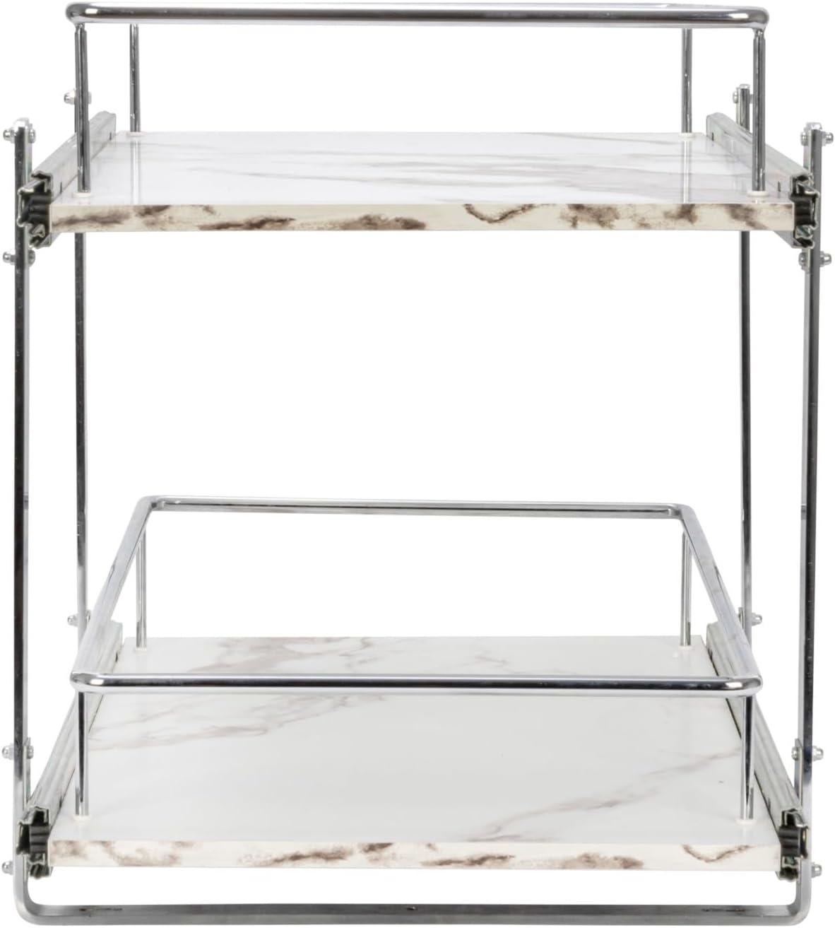 image:imageHousehold Essentials Glidez ChromePlated Steel and Faux Marble PullOutSlideOut Storage Organizer for Under Sink or Cabinet 2Tier Design Fits Standard Size Cabinet or Shelf White and ChromeDual Slide