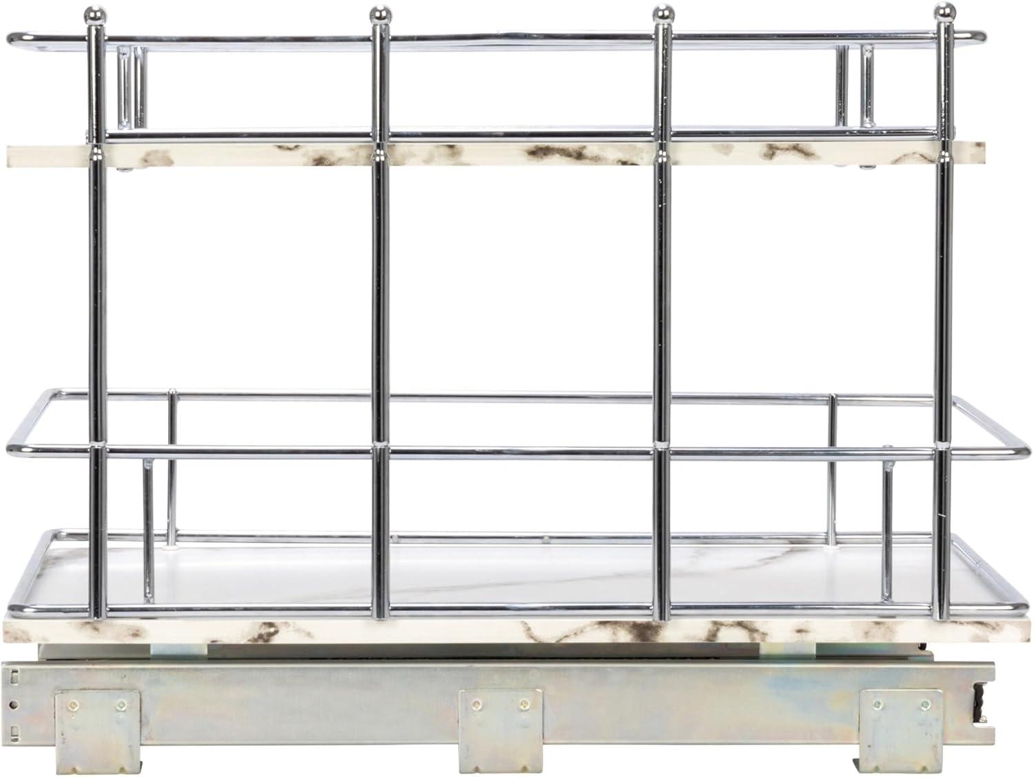 image:imageHousehold Essentials Glidez ChromePlated Steel and Faux Marble PullOutSlideOut Storage Organizer for Under Sink or Cabinet 2Tier Design Fits Standard Size Cabinet or Shelf White and ChromeUndersink