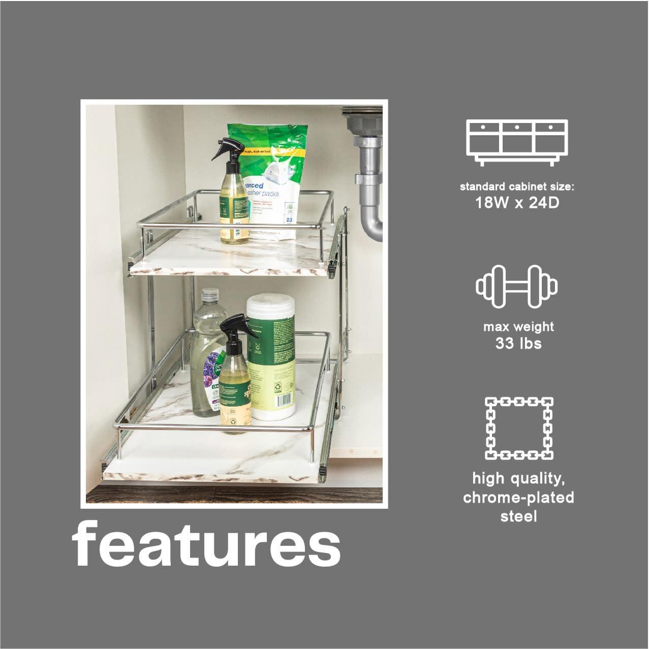 image:imageHousehold Essentials Glidez ChromePlated Steel and Faux Marble PullOutSlideOut Storage Organizer for Under Sink or Cabinet 2Tier Design Fits Standard Size Cabinet or Shelf White and ChromeDual Slide