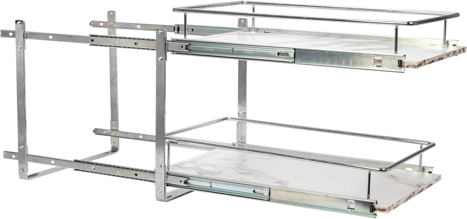 image:imageHousehold Essentials Glidez ChromePlated Steel and Faux Marble PullOutSlideOut Storage Organizer for Under Sink or Cabinet 2Tier Design Fits Standard Size Cabinet or Shelf White and ChromeDual Slide