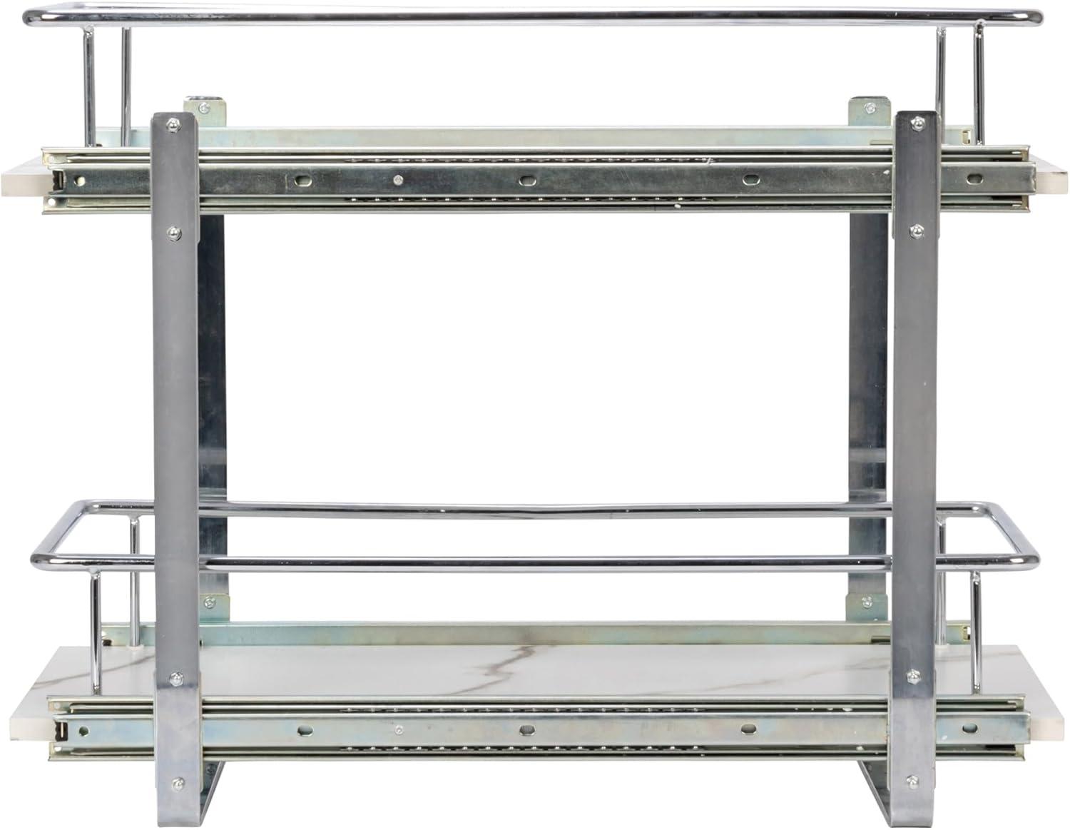 image:imageHousehold Essentials Glidez ChromePlated Steel and Faux Marble PullOutSlideOut Storage Organizer for Under Sink or Cabinet 2Tier Design Fits Standard Size Cabinet or Shelf White and ChromeDual Slide