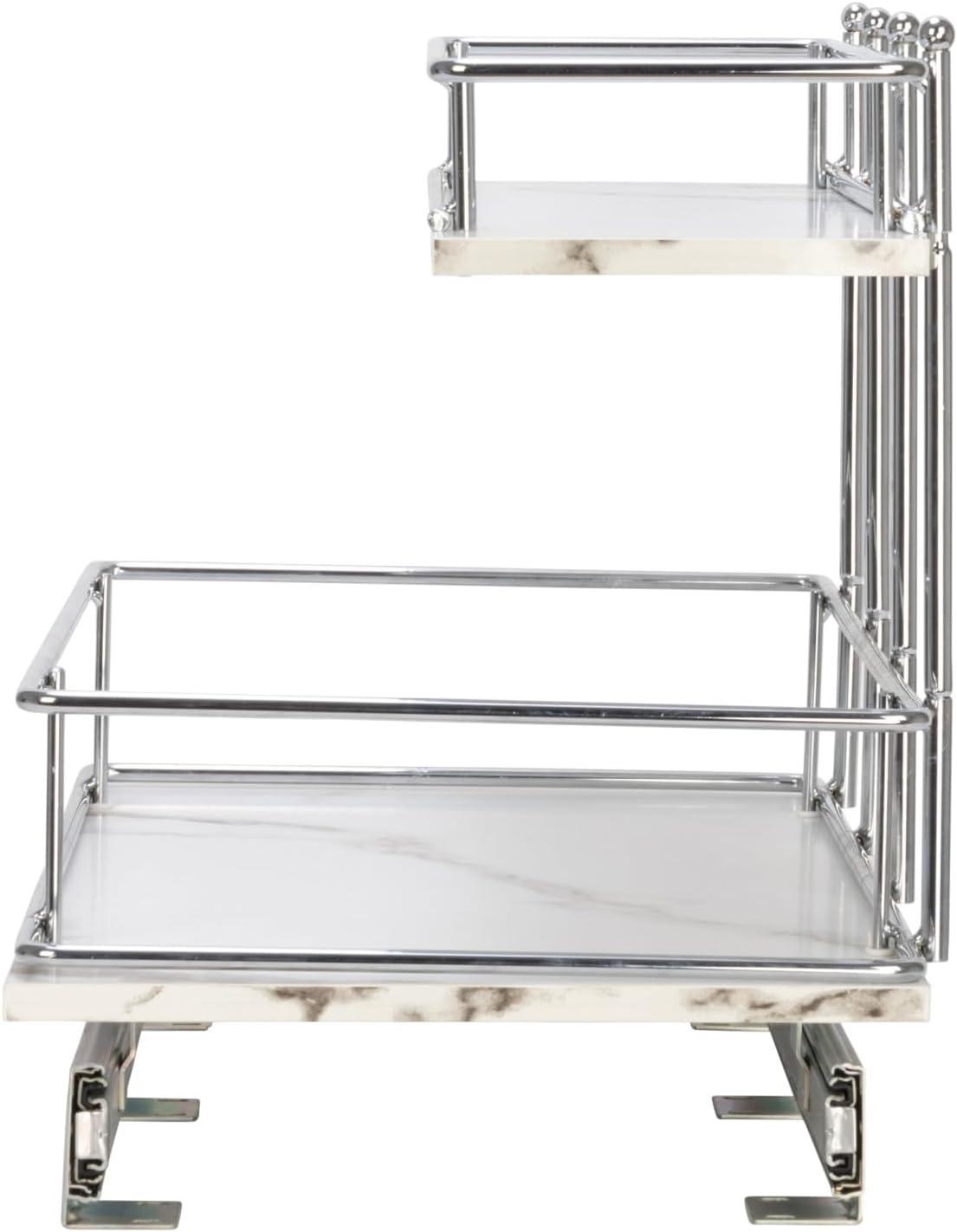 image:imageHousehold Essentials Glidez ChromePlated Steel and Faux Marble PullOutSlideOut Storage Organizer for Under Sink or Cabinet 2Tier Design Fits Standard Size Cabinet or Shelf White and ChromeUndersink