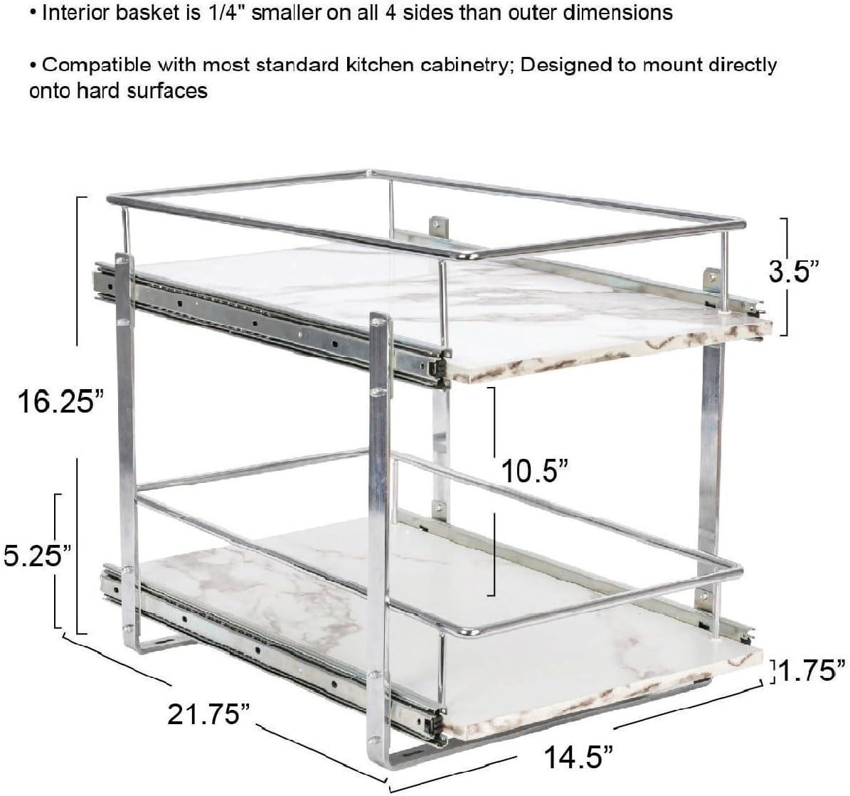 image:imageHousehold Essentials Glidez ChromePlated Steel and Faux Marble PullOutSlideOut Storage Organizer for Under Sink or Cabinet 2Tier Design Fits Standard Size Cabinet or Shelf White and ChromeDual Slide
