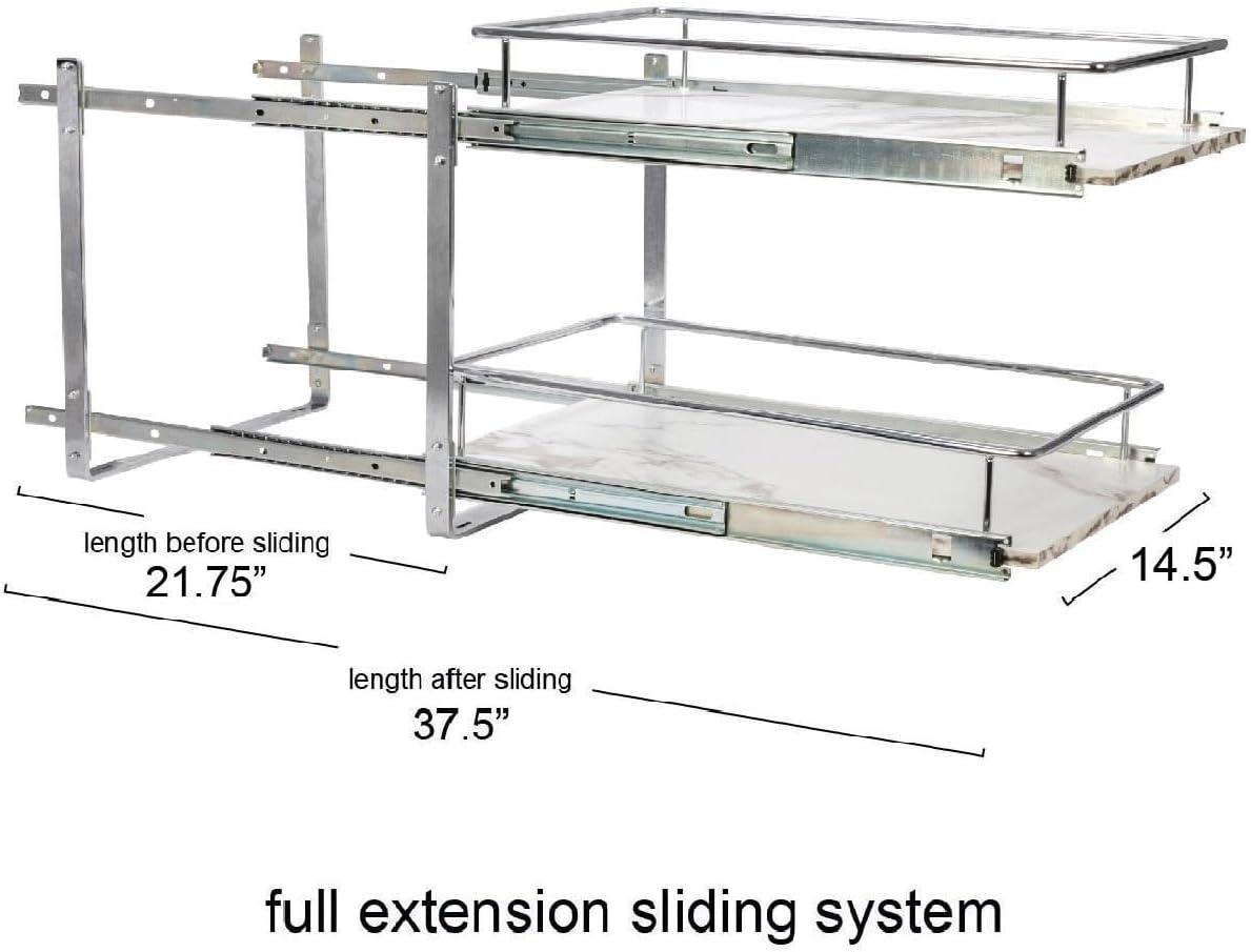 image:imageHousehold Essentials Glidez ChromePlated Steel and Faux Marble PullOutSlideOut Storage Organizer for Under Sink or Cabinet 2Tier Design Fits Standard Size Cabinet or Shelf White and ChromeDual Slide