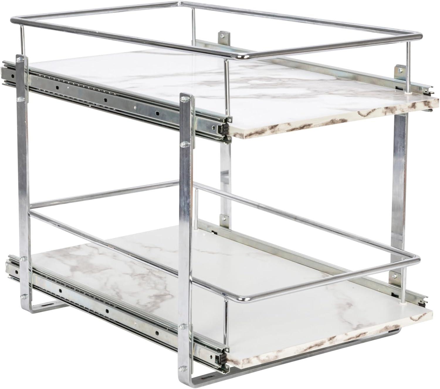 image:imageHousehold Essentials Glidez ChromePlated Steel and Faux Marble PullOutSlideOut Storage Organizer for Under Sink or Cabinet 2Tier Design Fits Standard Size Cabinet or Shelf White and ChromeDual Slide