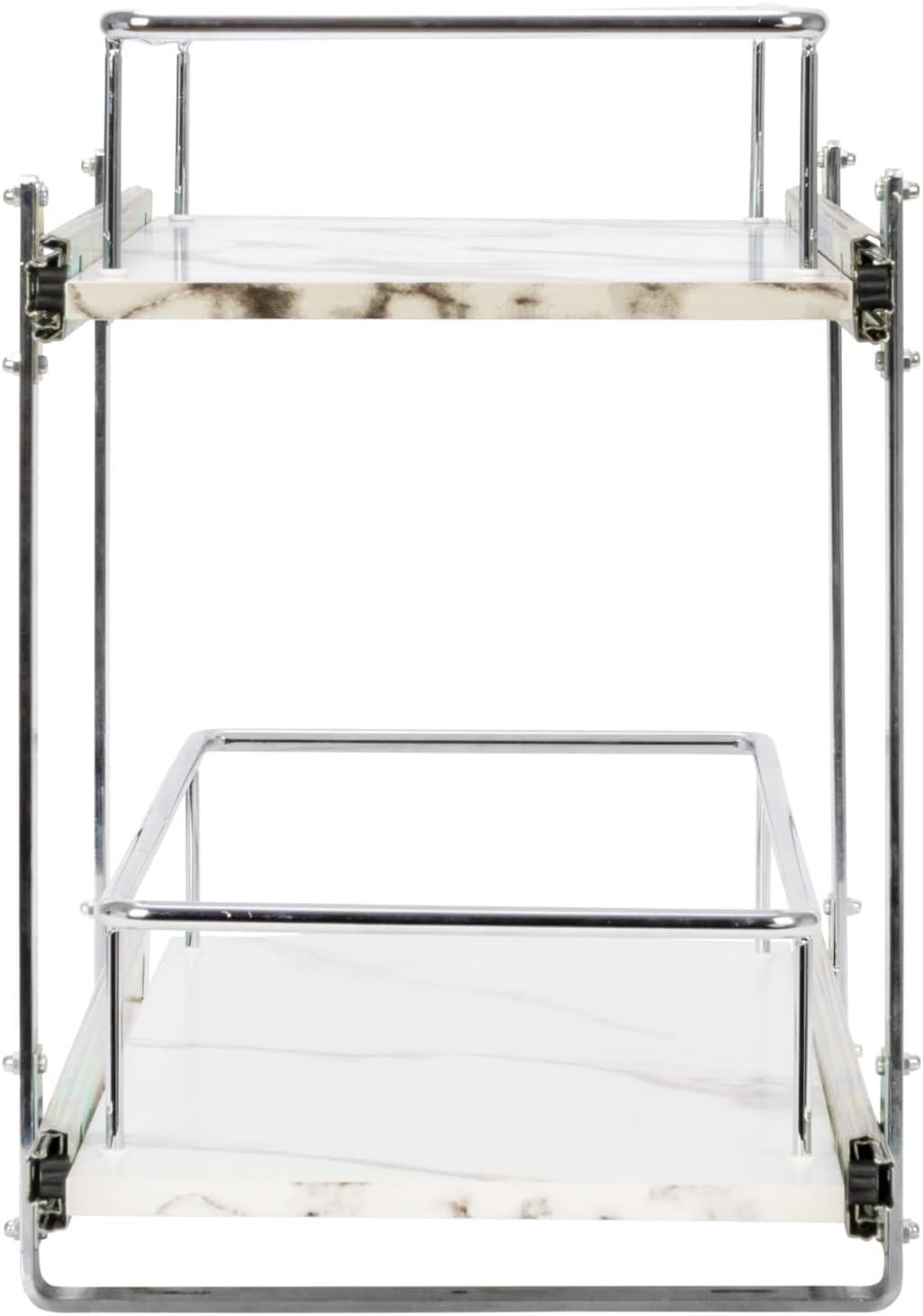image:imageHousehold Essentials Glidez ChromePlated Steel and Faux Marble PullOutSlideOut Storage Organizer for Under Sink or Cabinet 2Tier Design Fits Standard Size Cabinet or Shelf White and ChromeDual Slide