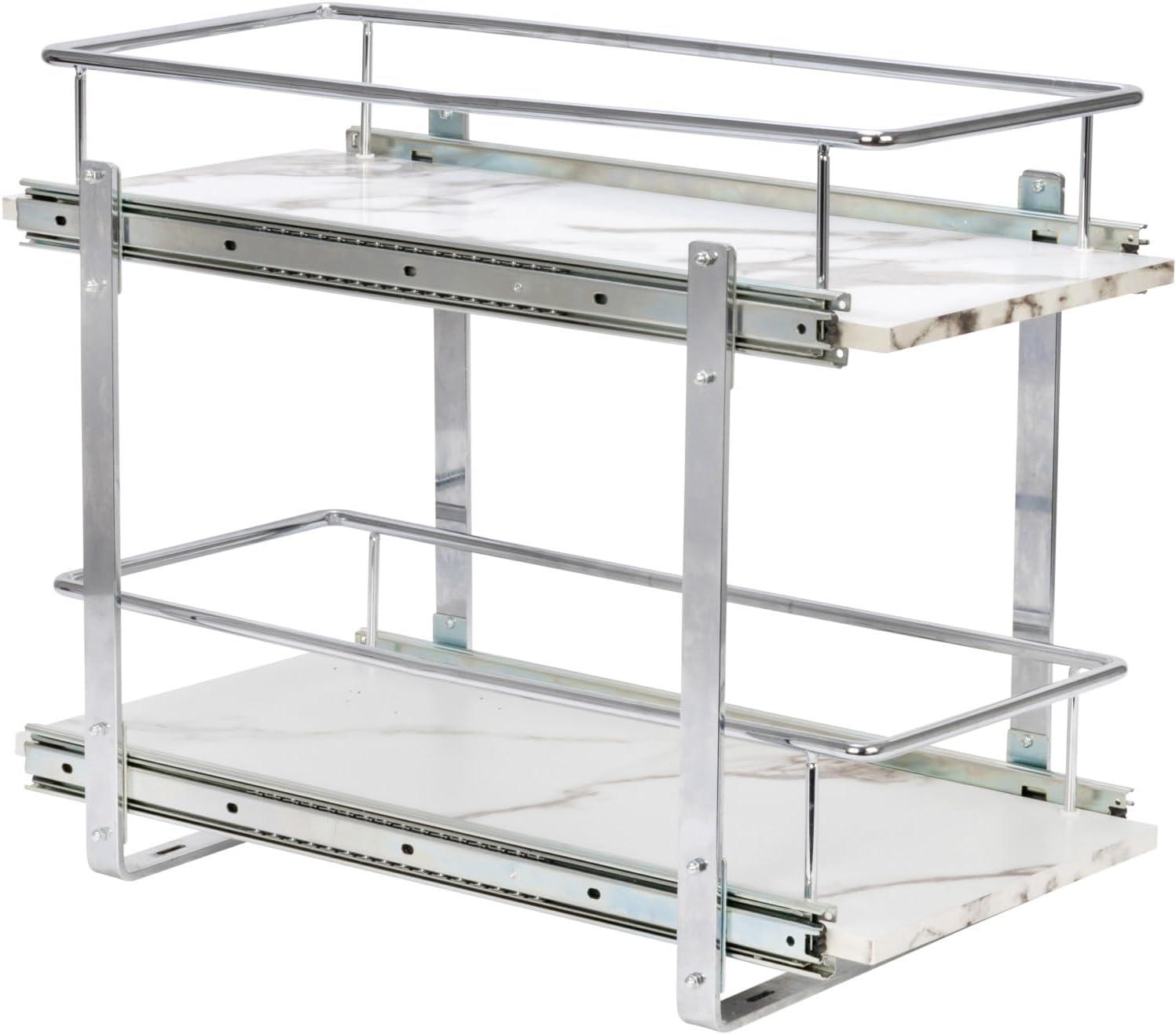 image:imageHousehold Essentials Glidez ChromePlated Steel and Faux Marble PullOutSlideOut Storage Organizer for Under Sink or Cabinet 2Tier Design Fits Standard Size Cabinet or Shelf White and ChromeDual Slide