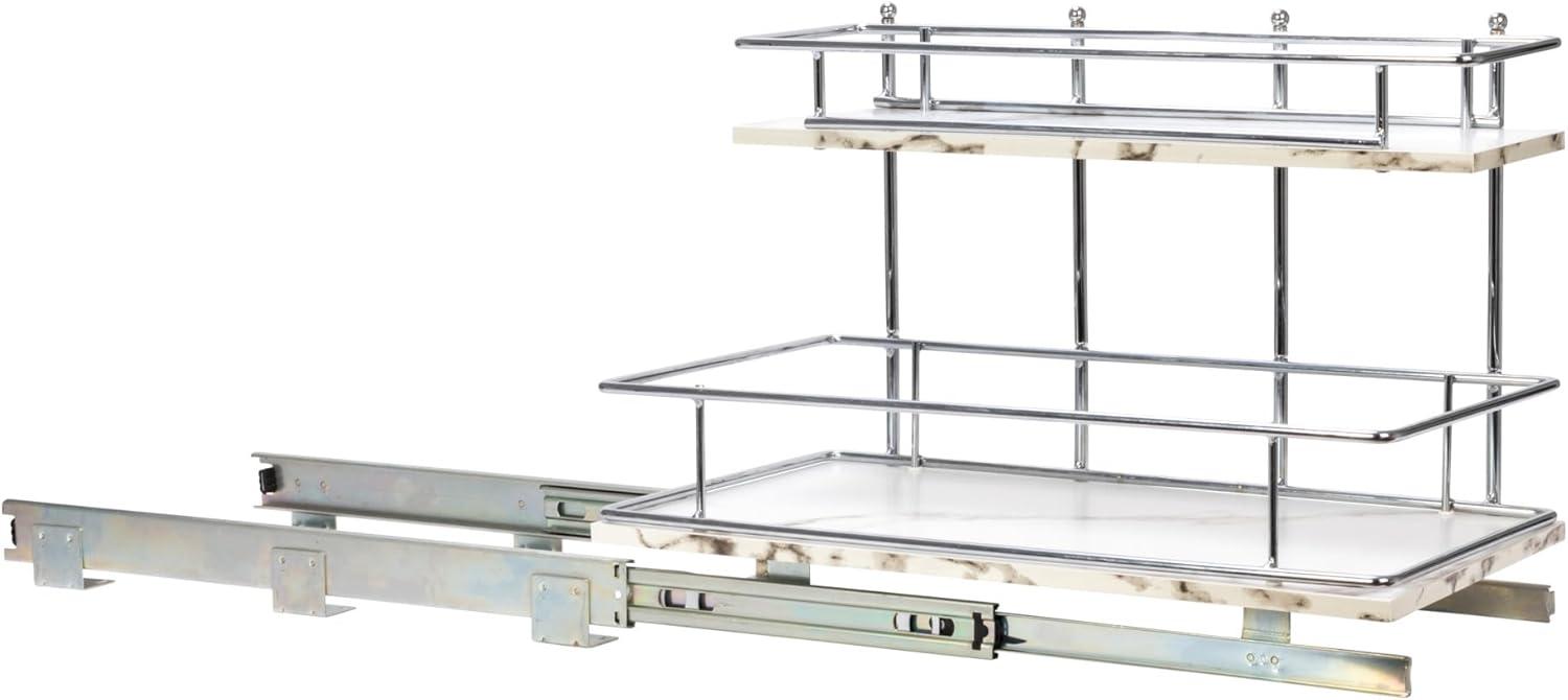 image:imageHousehold Essentials Glidez ChromePlated Steel and Faux Marble PullOutSlideOut Storage Organizer for Under Sink or Cabinet 2Tier Design Fits Standard Size Cabinet or Shelf White and ChromeUndersink
