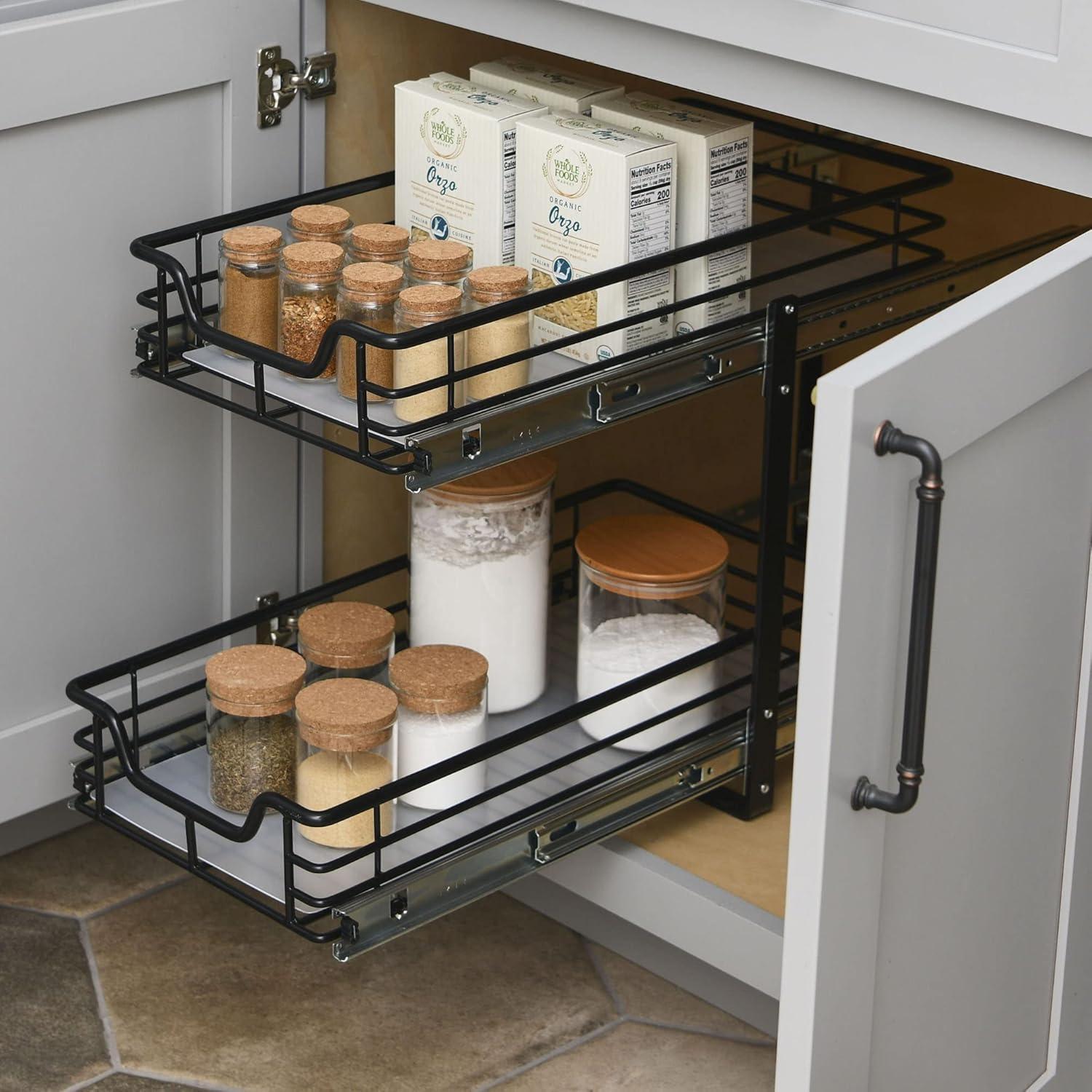 image:imageHousehold Essentials Glidez PowderCoated Steel PullOutSlideOut Basket Storage Organizer for Under Sink or Under Cabinet Use 2Tier Design Fits Standard Size Cabinet or Shelf WhiteBlack
