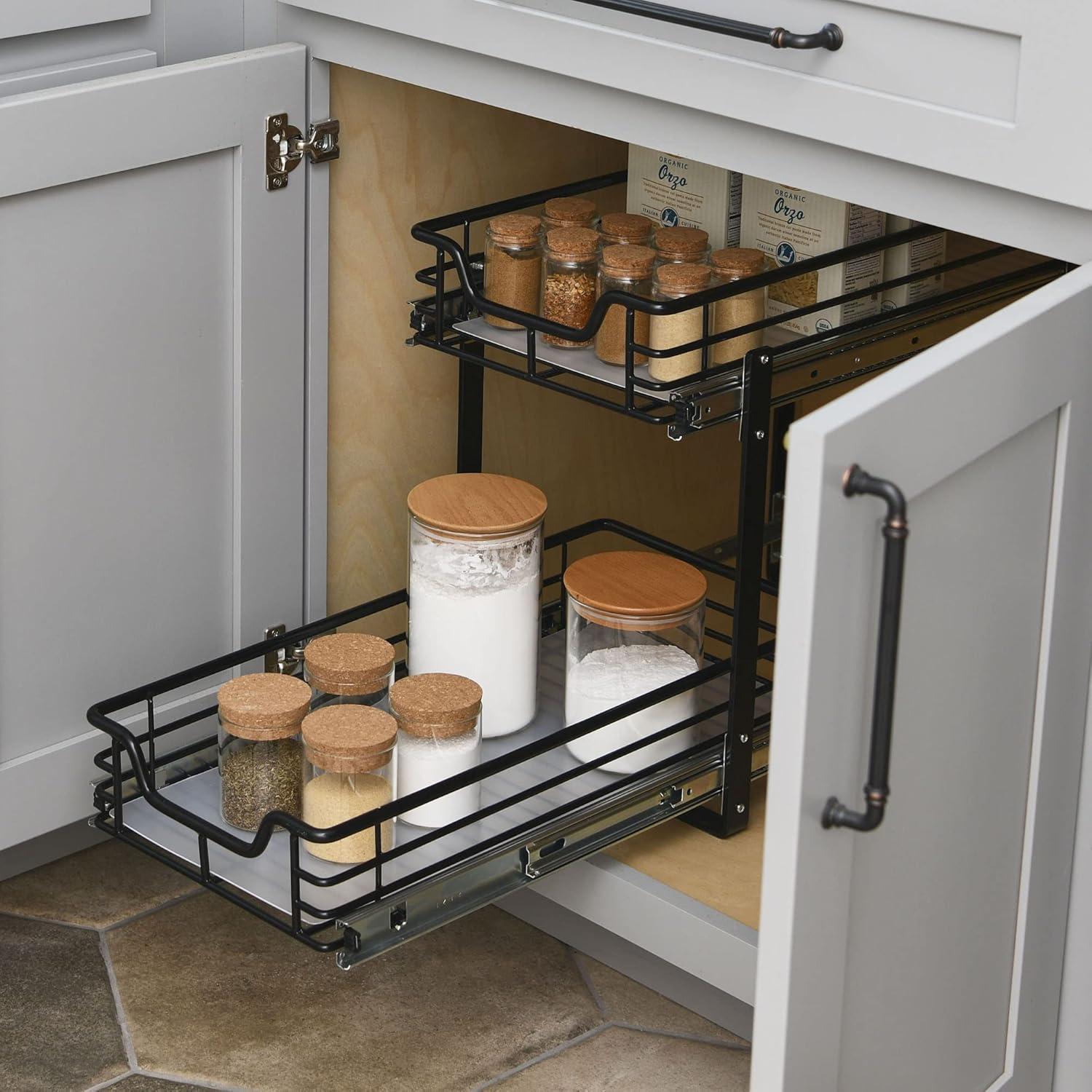 image:imageHousehold Essentials Glidez PowderCoated Steel PullOutSlideOut Basket Storage Organizer for Under Sink or Under Cabinet Use 2Tier Design Fits Standard Size Cabinet or Shelf WhiteBlack