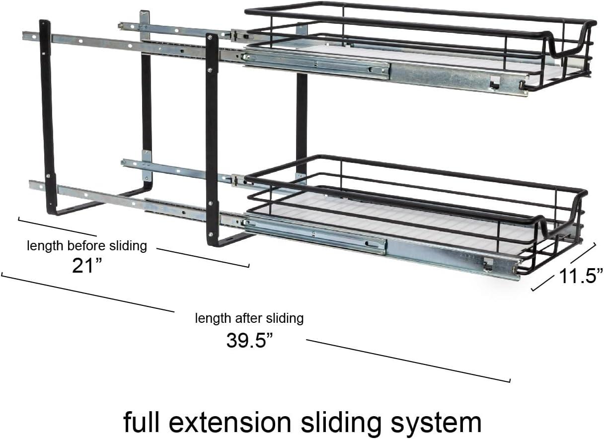 image:imageHousehold Essentials Glidez PowderCoated Steel PullOutSlideOut Basket Storage Organizer for Under Sink or Under Cabinet Use 2Tier Design Fits Standard Size Cabinet or Shelf WhiteBlack