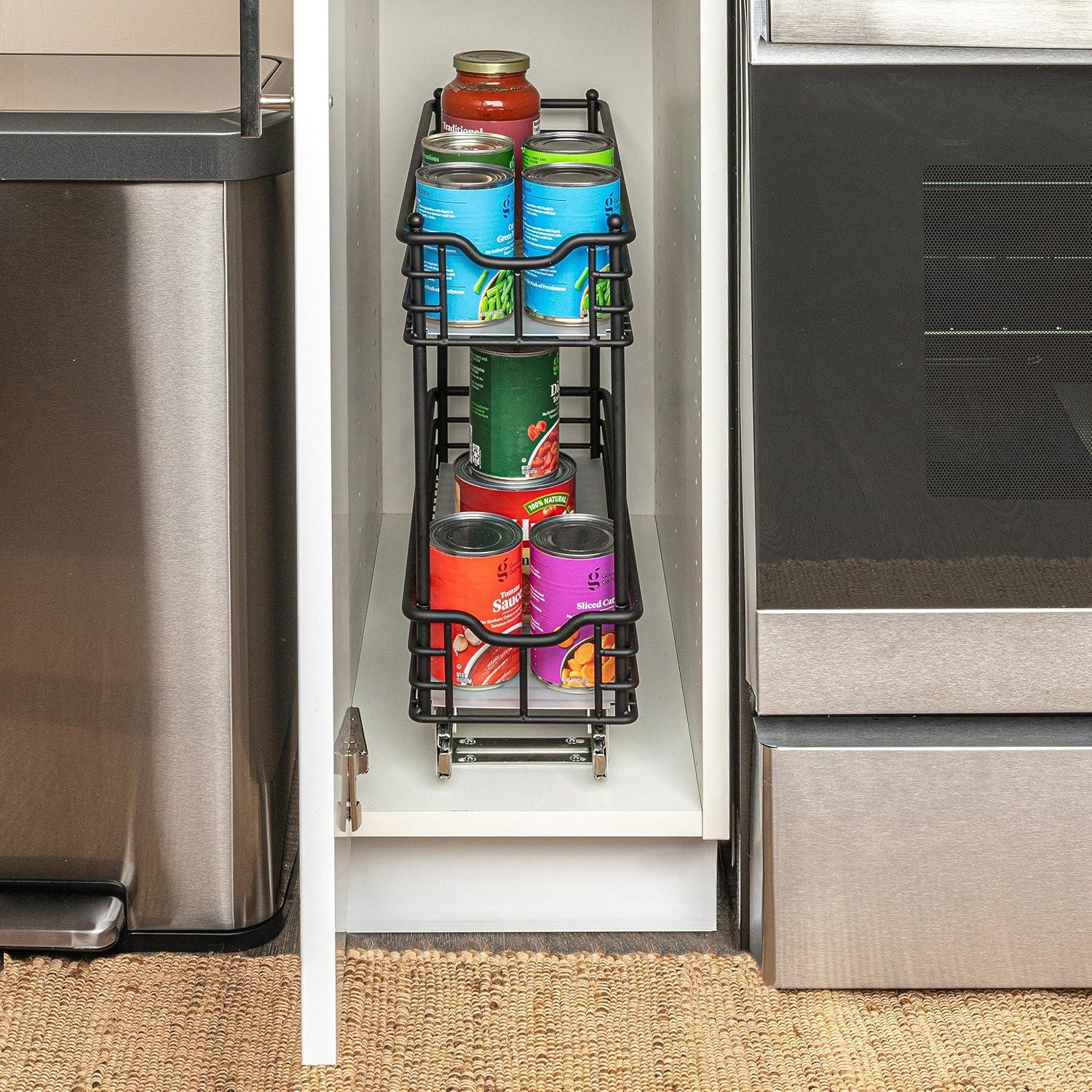 image:imageHousehold Essentials Glidez PowderCoated Steel PullOutSlideOut Basket Storage Organizer for Under Sink or Under Cabinet Use 2Tier Design Fits Standard Size Cabinet or Shelf WhiteBlack