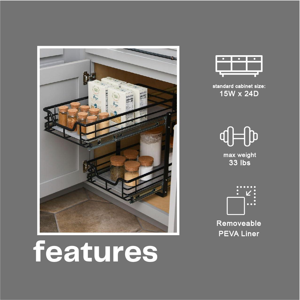 image:imageHousehold Essentials Glidez PowderCoated Steel PullOutSlideOut Basket Storage Organizer for Under Sink or Under Cabinet Use 2Tier Design Fits Standard Size Cabinet or Shelf WhiteBlack