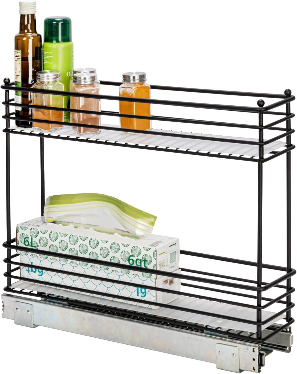 image:imageHousehold Essentials Glidez PowderCoated Steel PullOutSlideOut Basket Storage Organizer for Under Sink or Under Cabinet Use 2Tier Design Fits Standard Size Cabinet or Shelf WhiteBlack