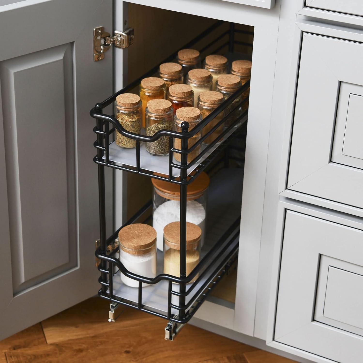 image:imageHousehold Essentials Glidez PowderCoated Steel PullOutSlideOut Basket Storage Organizer for Under Sink or Under Cabinet Use 2Tier Design Fits Standard Size Cabinet or Shelf WhiteBlack