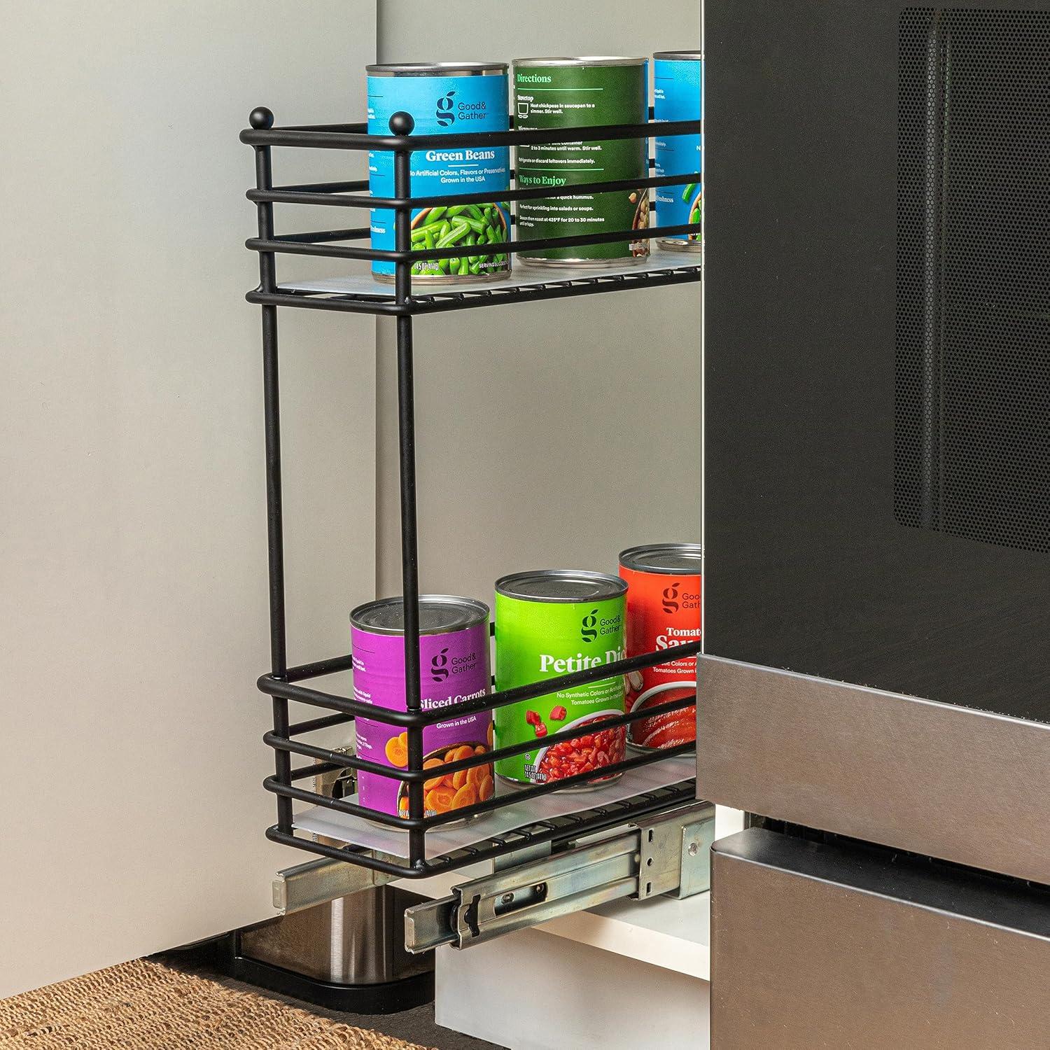 image:imageHousehold Essentials Glidez PowderCoated Steel PullOutSlideOut Basket Storage Organizer for Under Sink or Under Cabinet Use 2Tier Design Fits Standard Size Cabinet or Shelf WhiteBlack