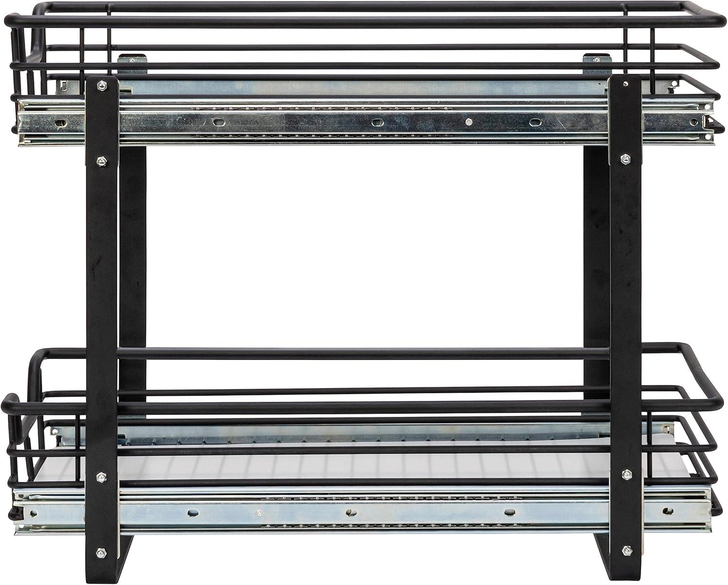 image:imageHousehold Essentials Glidez PowderCoated Steel PullOutSlideOut Basket Storage Organizer for Under Sink or Under Cabinet Use 2Tier Design Fits Standard Size Cabinet or Shelf WhiteBlack