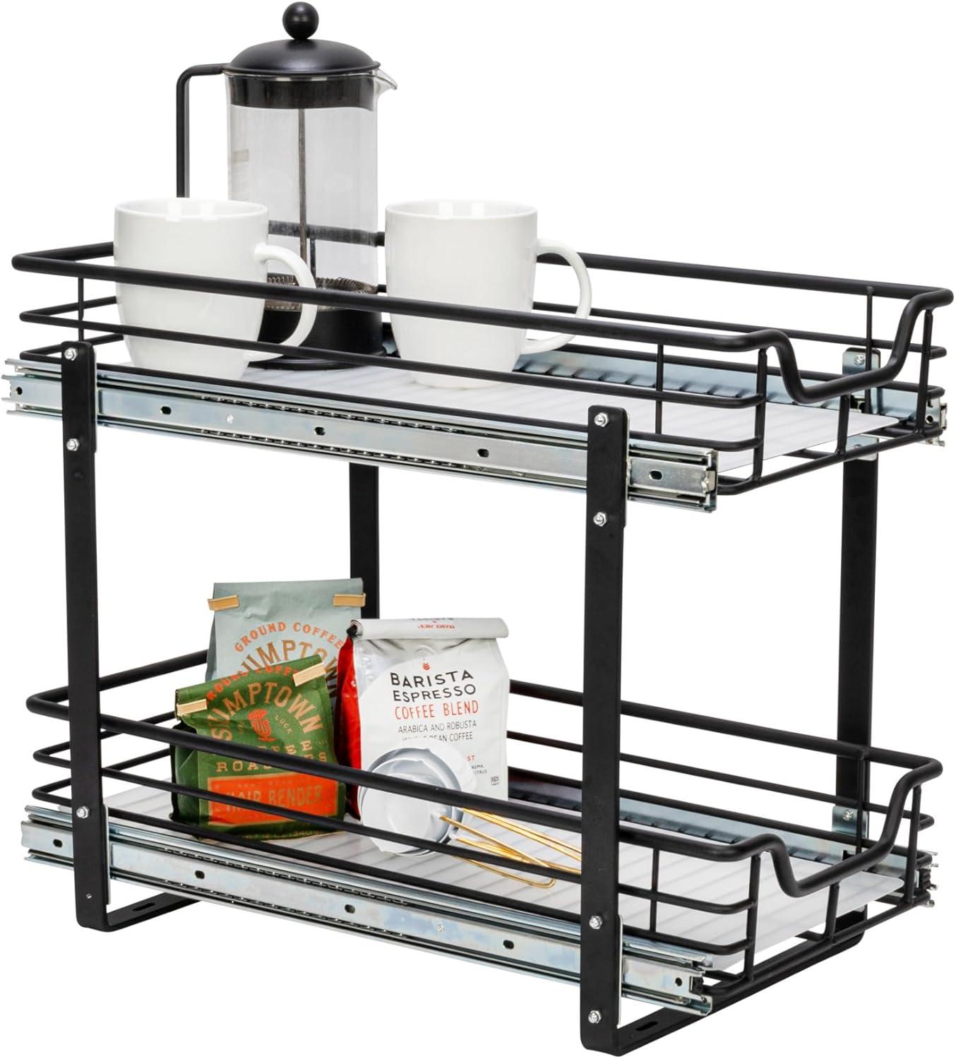 image:imageHousehold Essentials Glidez PowderCoated Steel PullOutSlideOut Basket Storage Organizer for Under Sink or Under Cabinet Use 2Tier Design Fits Standard Size Cabinet or Shelf WhiteBlack